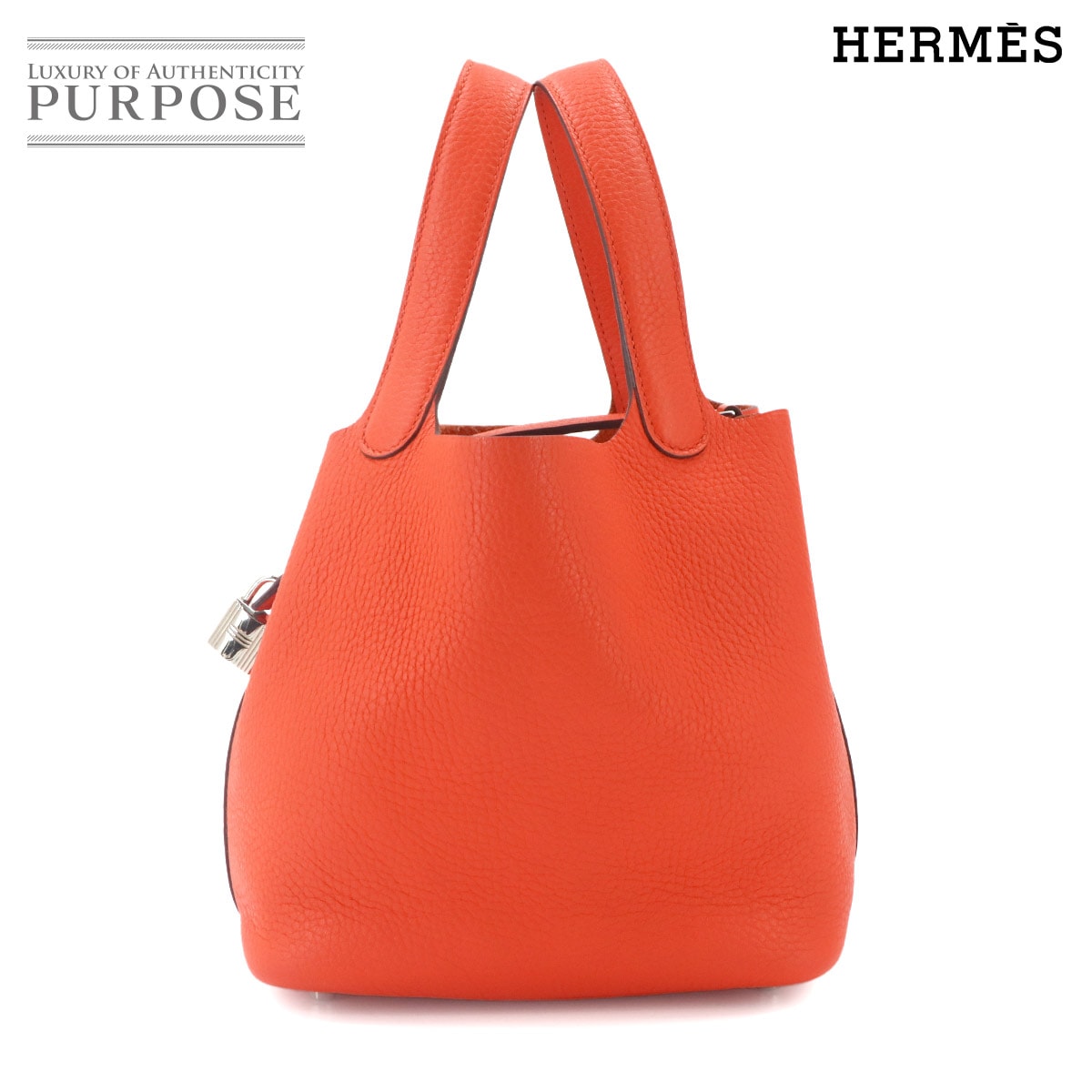 HERMES ピコタンロック PM ハンド バッグ トリヨンクレマンス オレンジポピー A刻印 シルバー 金具 ロゴ 本革 レザー Picotin Lock PM エルメス 90333883
