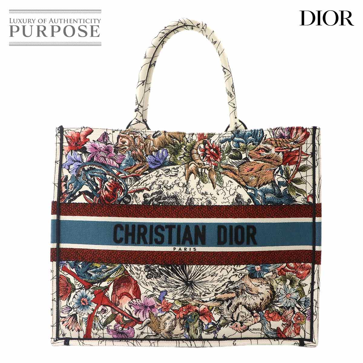 Christian Dior トワル ドゥ ジュイ ブック トート ラージ バッグ キャンバス ホワイト マルチカラー Book Tote Large クリスチャン ディオール 90335171
