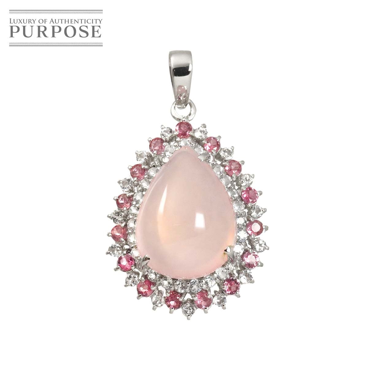 ローズクォーツ 19.00ct トルマリン ペンダント トップ K18 WG ホワイトゴールド 750 Quartz Pendant 90333425