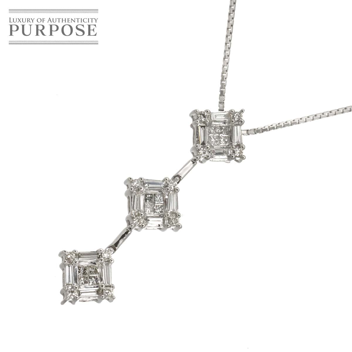 ダイヤ 1.00ct ネックレス 45cm K18 WG ホワイトゴールド 750 Diamond Necklace 90333482