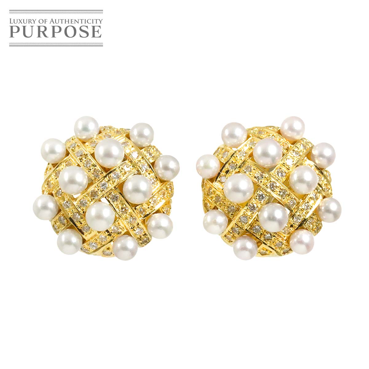アコヤ真珠 3.8-3.3mm ダイヤ 0.37ct/0.37ct K18 YG ピアス イエローゴールド 750 パール Pearl Earrings Pierced 90334795