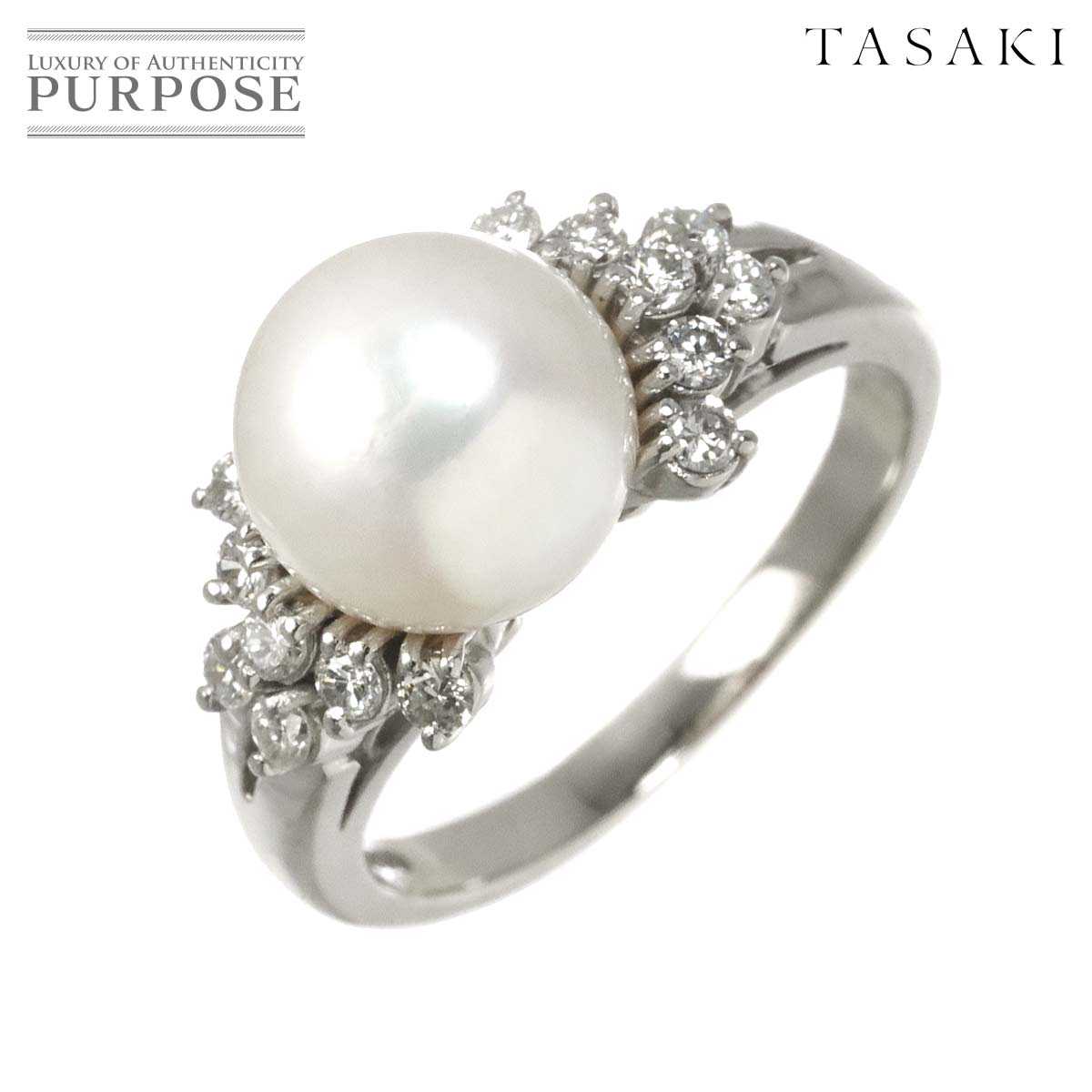 TASAKI 12号 リング 白蝶真珠 9.1mm ダイヤ 0.32ct Pt プラチナ パール 指輪 田崎真珠 Pearl Ring タサキ 90328815