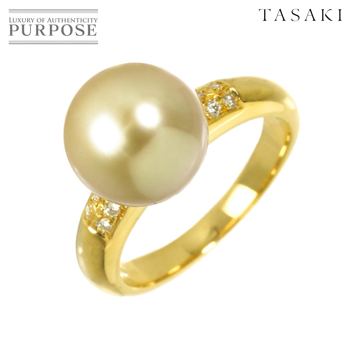 TASAKI 13号 リング 白蝶真珠 10.6mm ダイヤ 0.06ct K18 YG 750 指輪 田崎真珠 パール South Sea pearl Ring タサキ 90330232