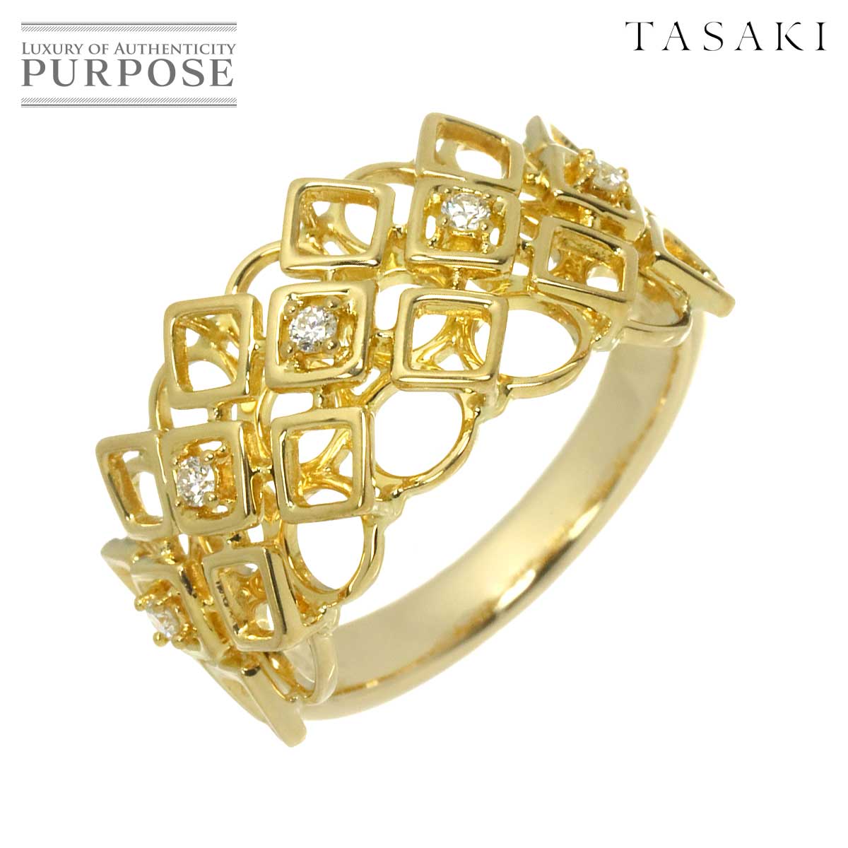 TASAKI 14号 リング ダイヤ 0.06ct K18 YG イエローゴールド 750 田崎真珠 指輪 Diamond Ring タサキ 90330255