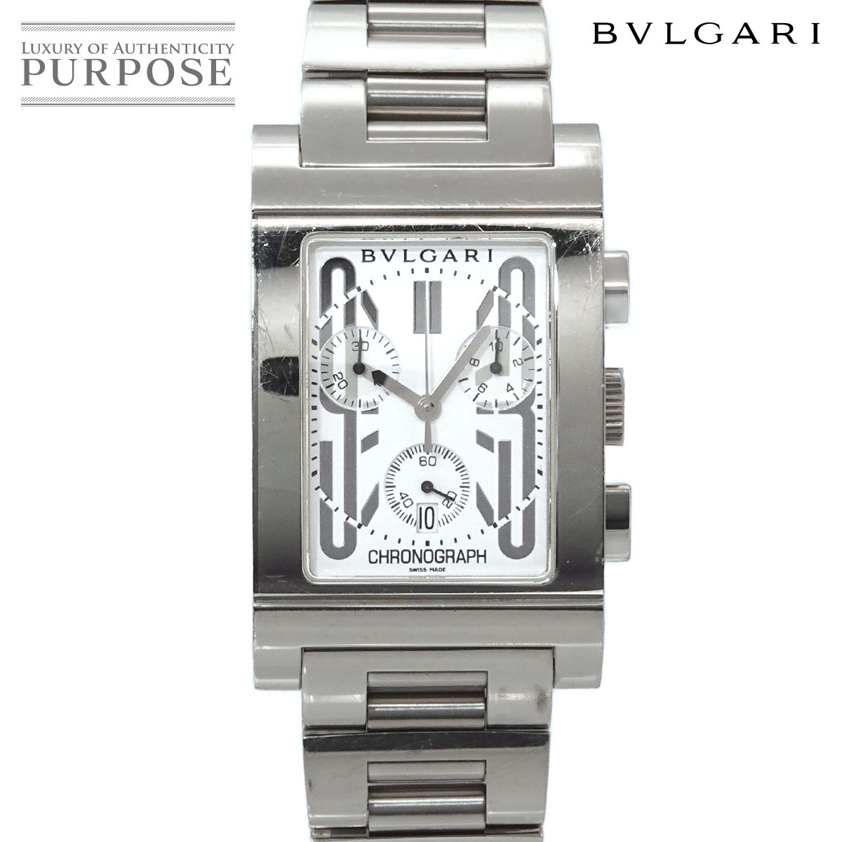 BVLGARI レッタンゴロ クロノグラフ RTC49S メンズ 腕時計 デイト ホワイト クォーツ ウォッチ Rettangolo ブルガリ 90336081