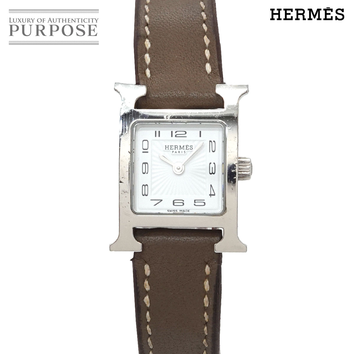 HERMES Hウォッチ ミニ HH1 110 レディース 腕時計 ホワイト クォーツ ウォッチ H Watch mini エルメス 90336118