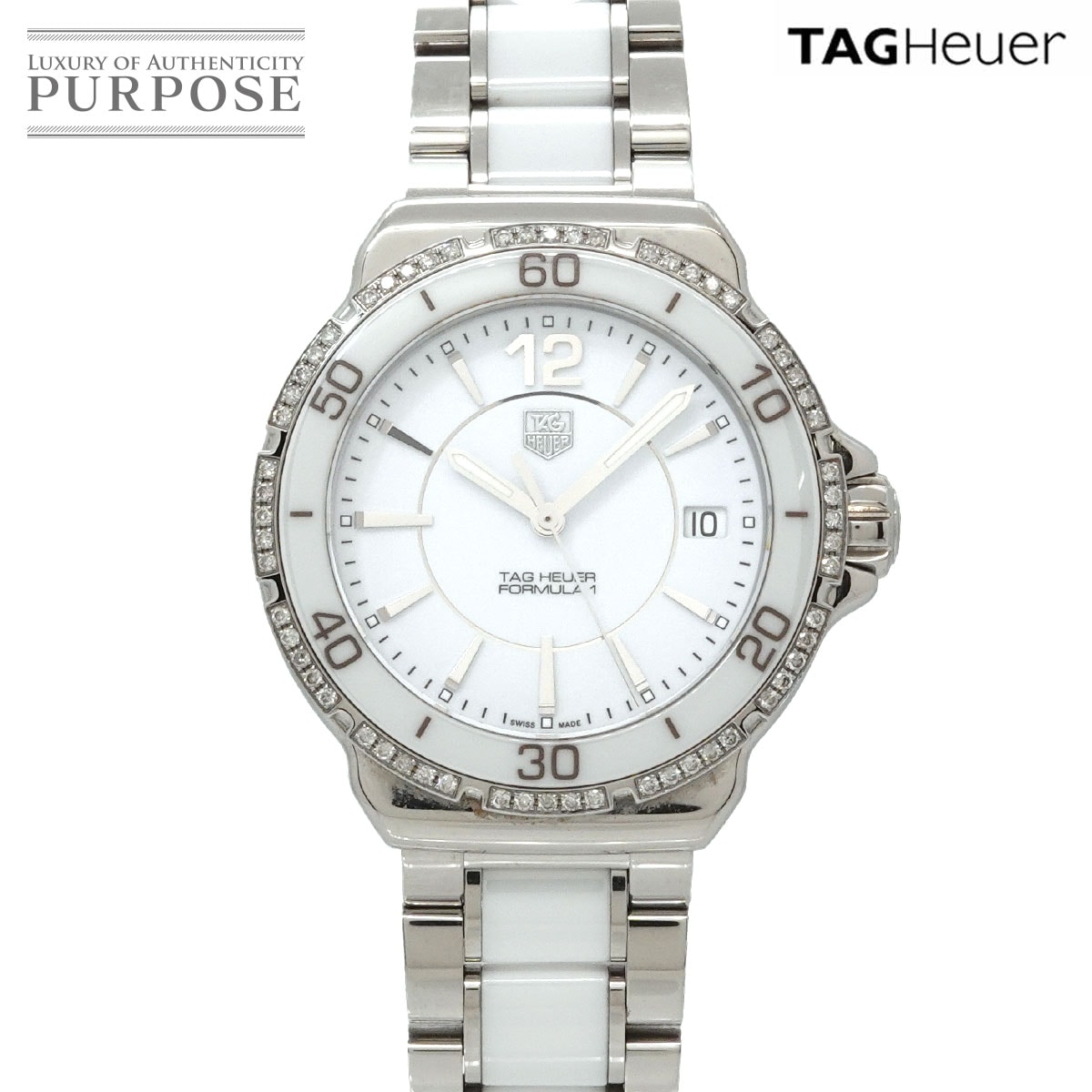 TAG Heuer フォーミュラ1 WAH1213 レディース 腕時計 ダイヤベゼル デイト ホワイト セラミック クォーツ ウォッチ タグホイヤー 90336124