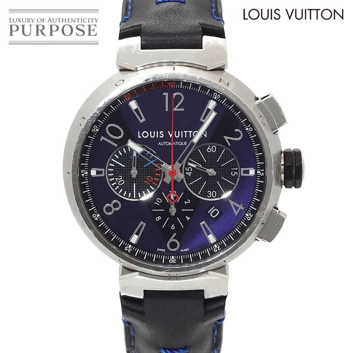 LOUIS VUITTON タンブール クロノグラフ Q102V メンズ 腕時計 デイト ネイビー オートマ 自動巻き ウォッチ Tambour ルイ ヴィトン 90336305