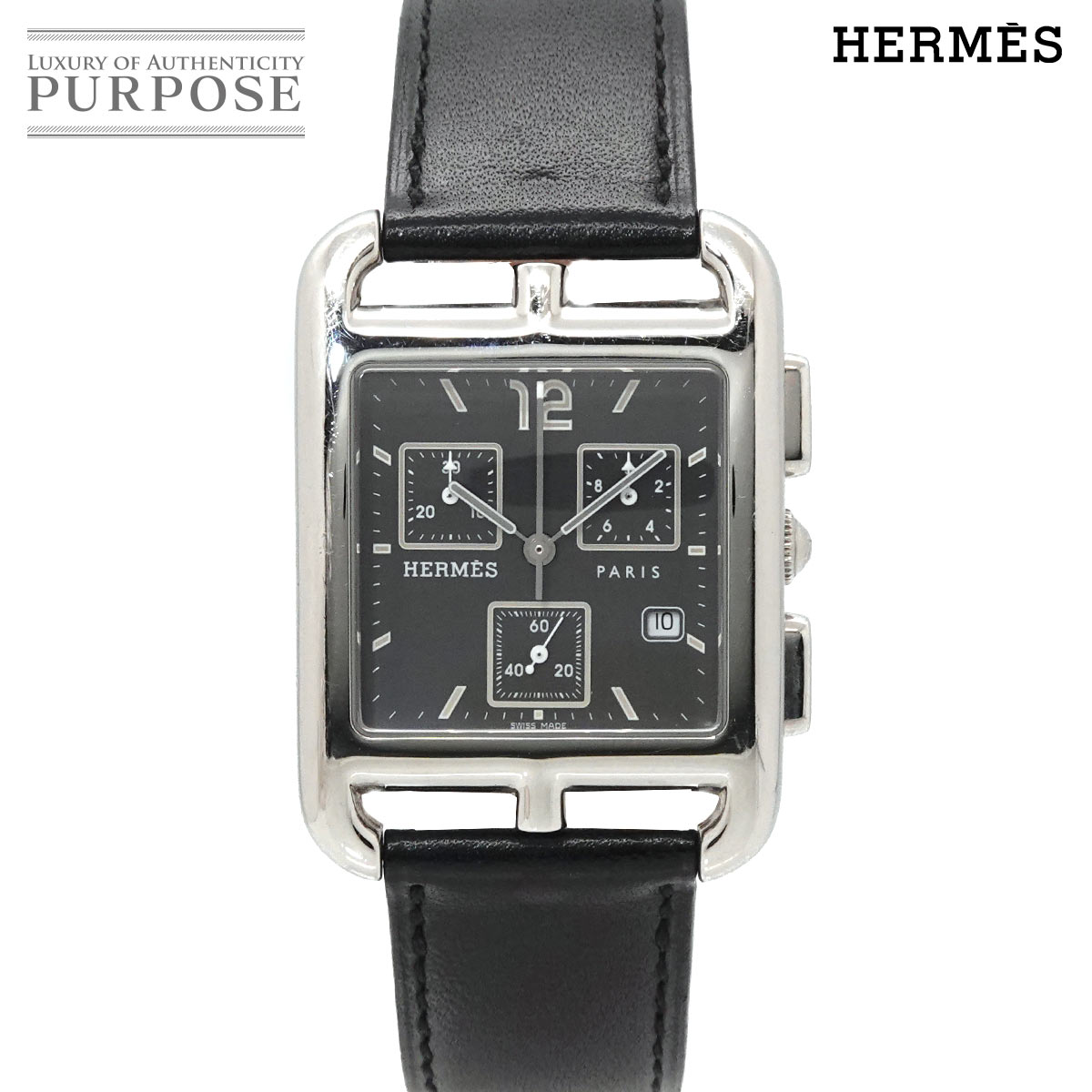 HERMES ケープコッド クロノグラフ CC1 910 メンズ 腕時計 デイト グレー クォーツ ウォッチ エルメス 90336321