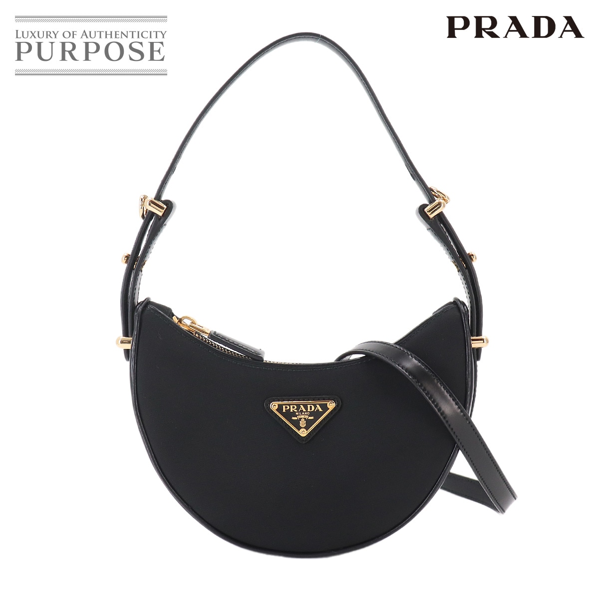 PRADA アーケ スモール 2way ハンド ショルダー バッグ ナイロン レザー ブラック 1BC194 ゴールド 金具 Arque Small プラダ 90324920