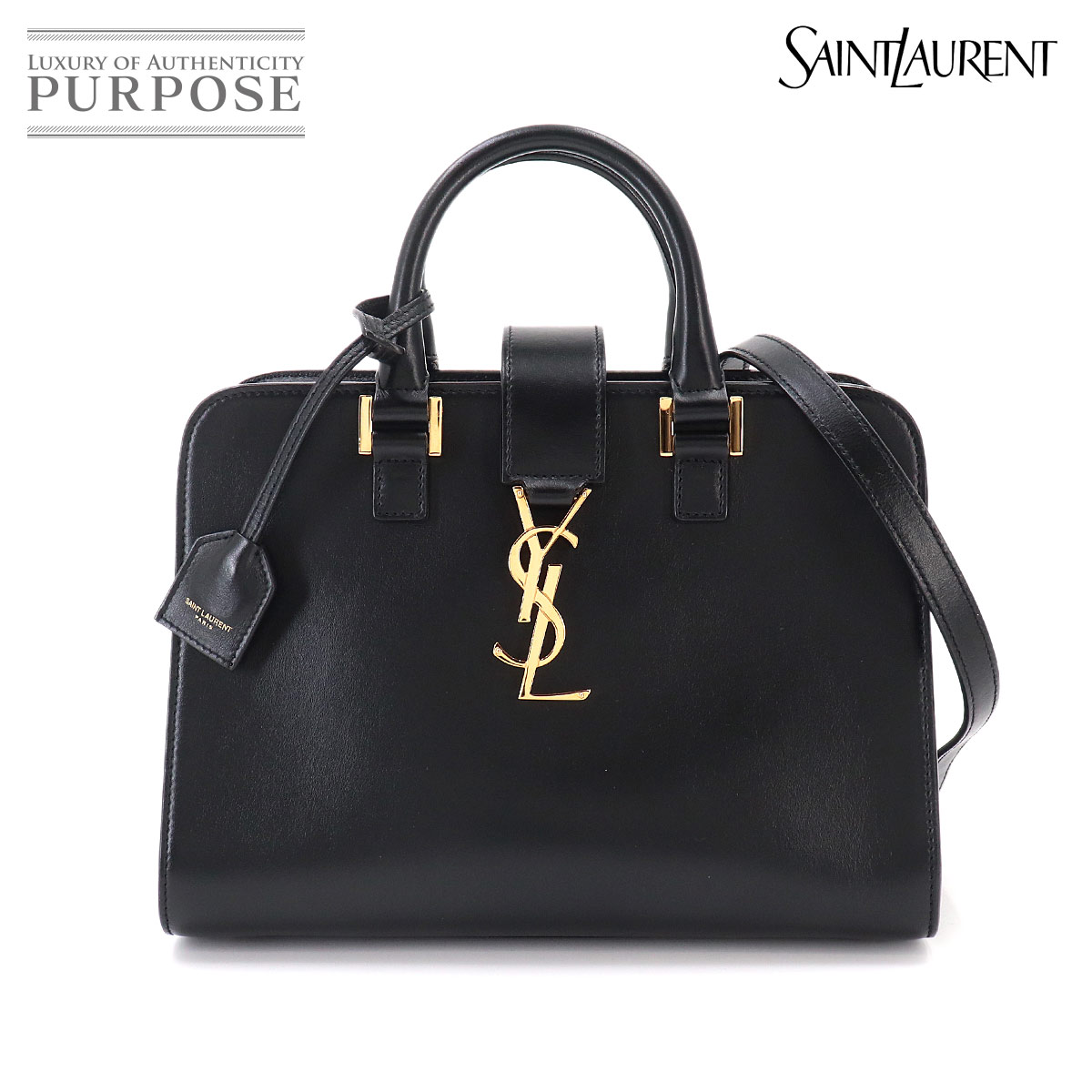 SAINT LAURENT ベイビー カバス 2way ハンド ショルダー バッグ レザー ブラック 568853 Baby Cabas サンローラン 90327208