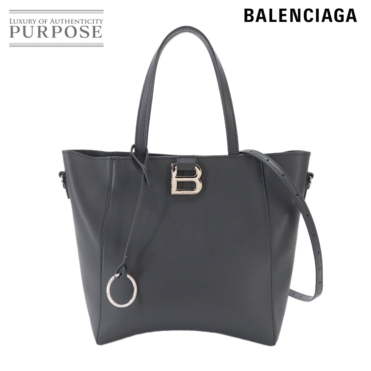 BALENCIAGA アワーグラス ソフト スモール 2way トート ショルダー バッグ レザー グレー 810415 Hourglass Soft Small Tote バレンシアガ 90327210