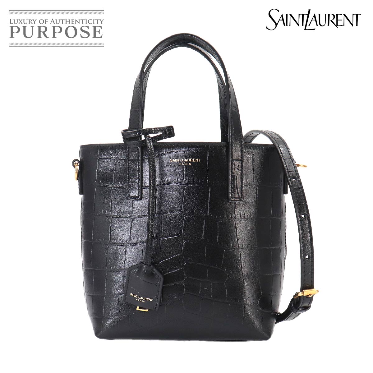 SAINT LAURENT ミニトイ ショッピング 2way トート ショルダー バッグ レザー ブラック 712367 ゴールド 金具 Mini Toy Shopping サンローラン 90332972