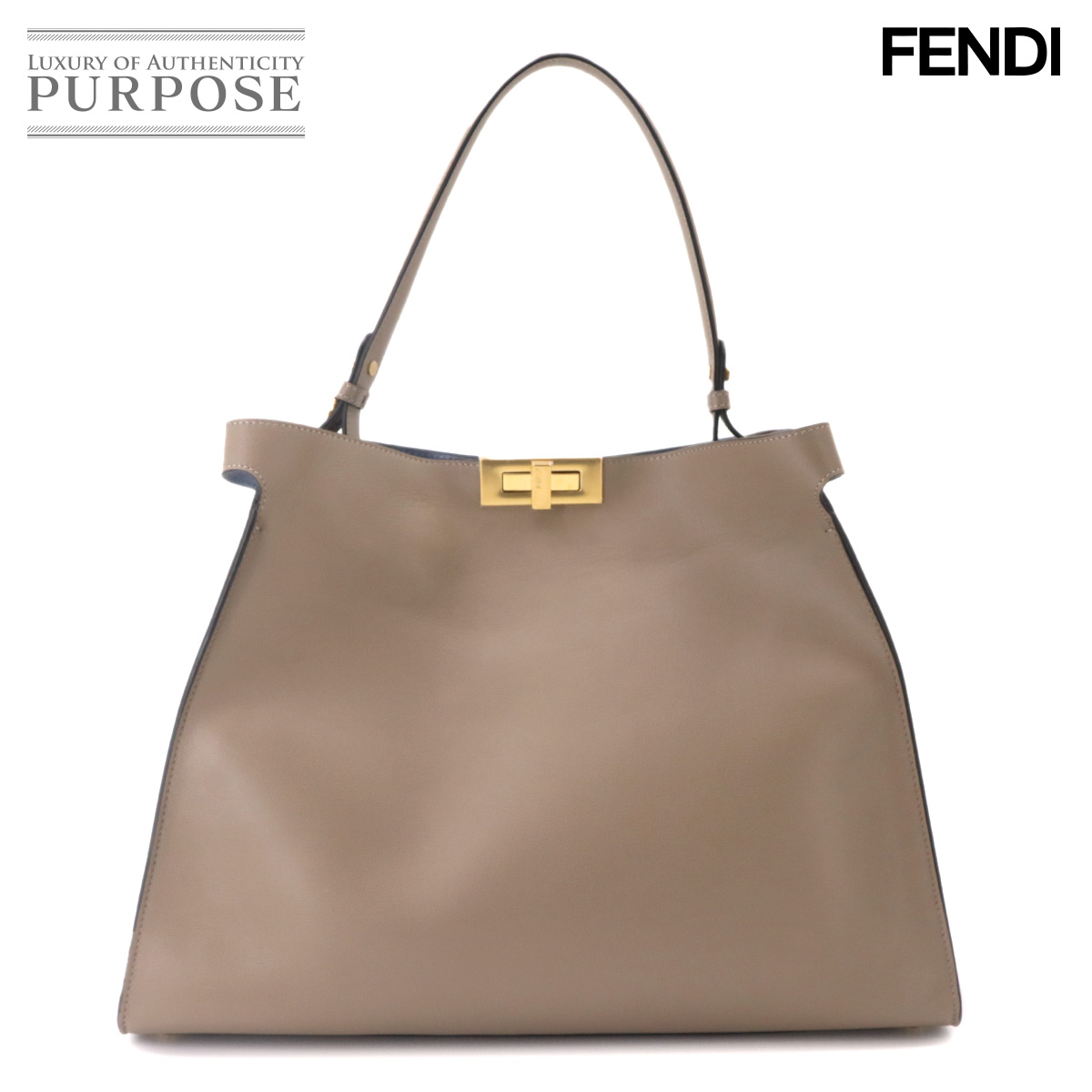 FENDI ウェイ ラージ トート バッグ レザー グレー 8BN369 ゴールド 金具 Way Large フェンディ 90333782