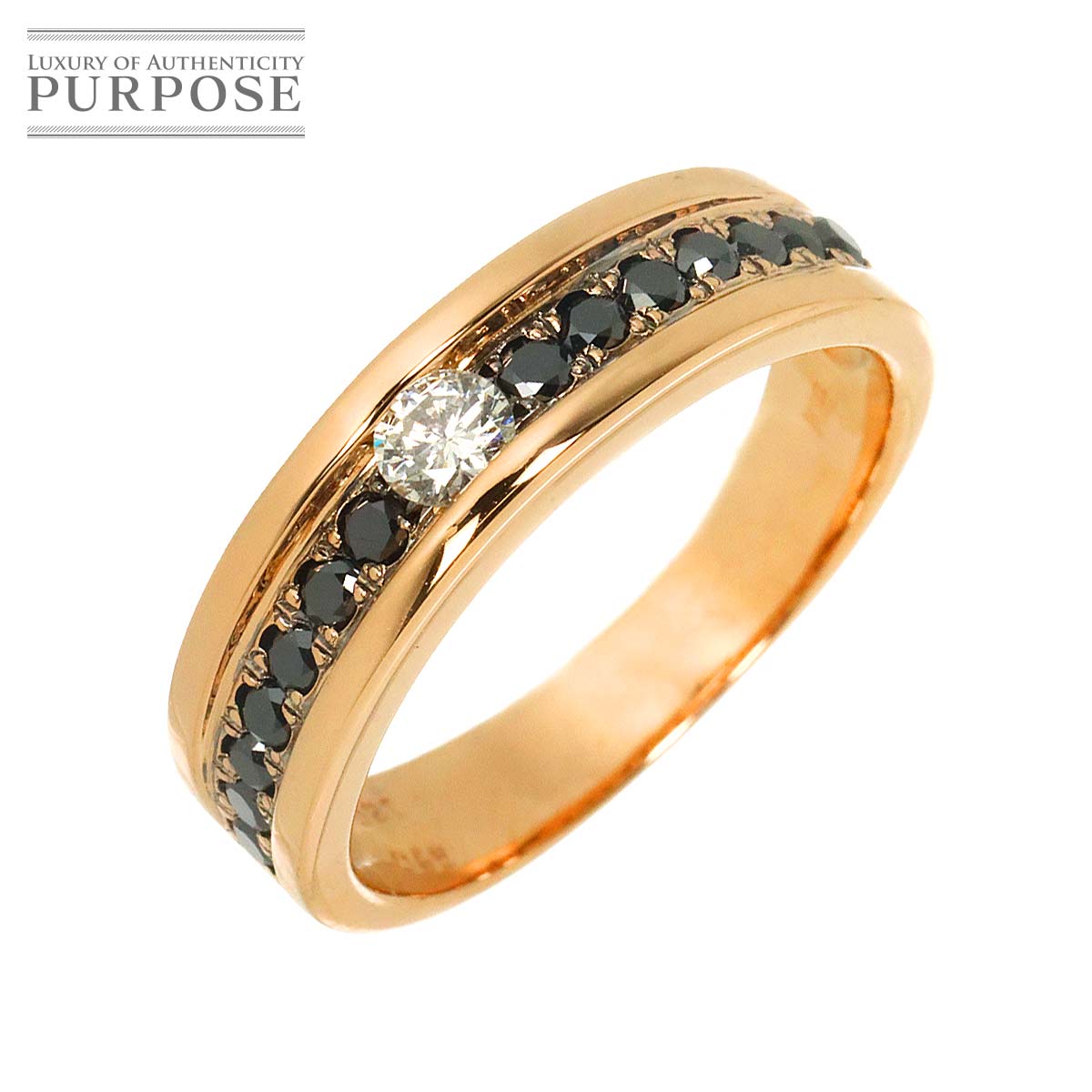 リング 18号 ダイヤ 0.21ct ブラックダイヤ 0.46ct K18 PG ピンクゴールド 750 指輪 Diamond Ring 90329735