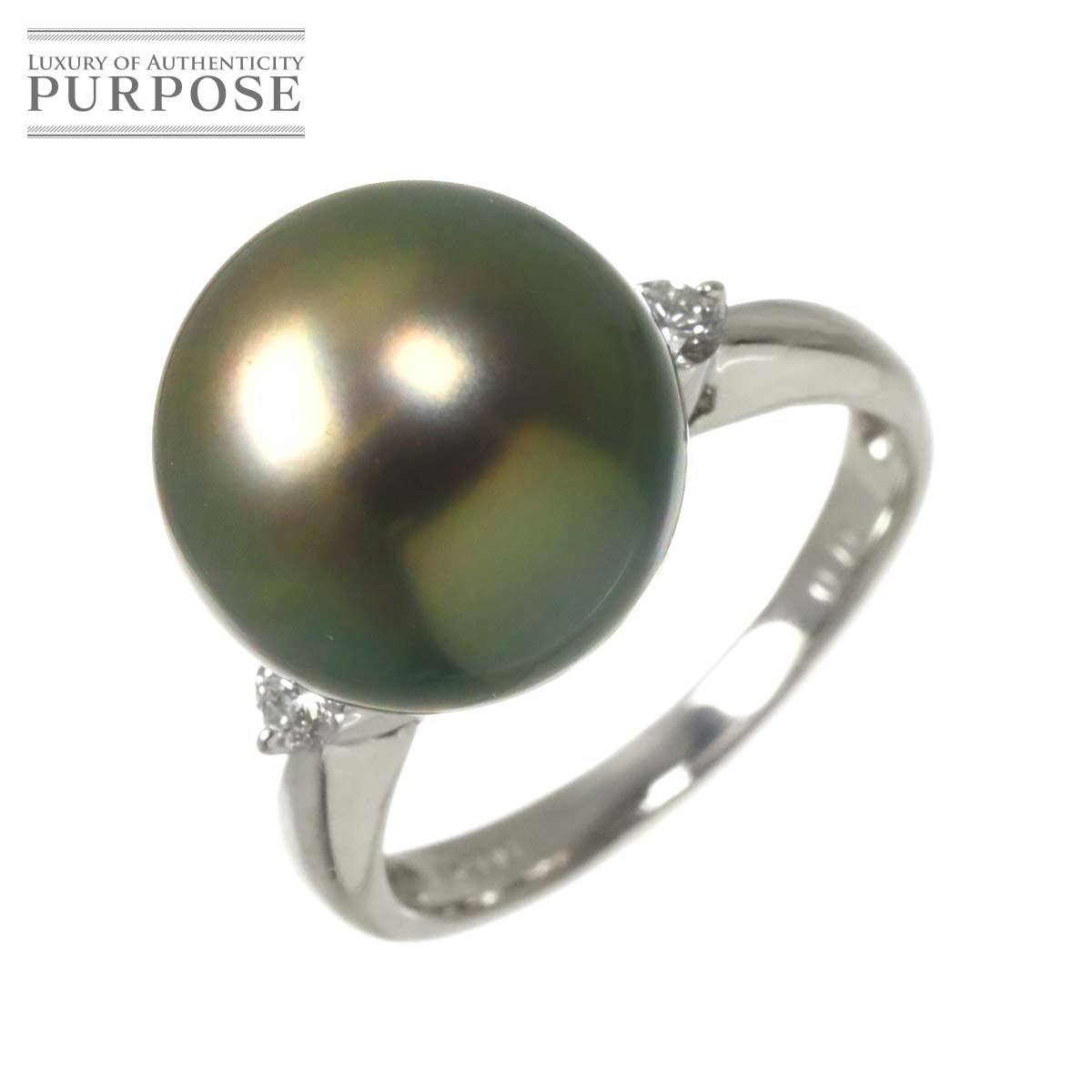リング 11号 黒蝶真珠 12.6mm ダイヤ 0.16ct Pt プラチナ パール 指輪 Black Pearl Ring 90333608