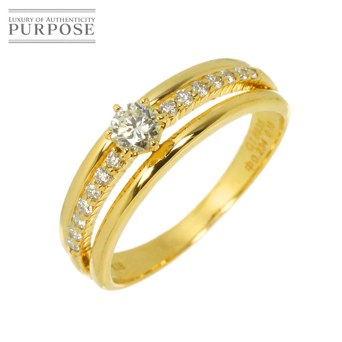 リング 15号 ダイヤ 0.234ct/0.15ct K18 YG イエローゴールド 750 指輪 Diamond Ring 90334422