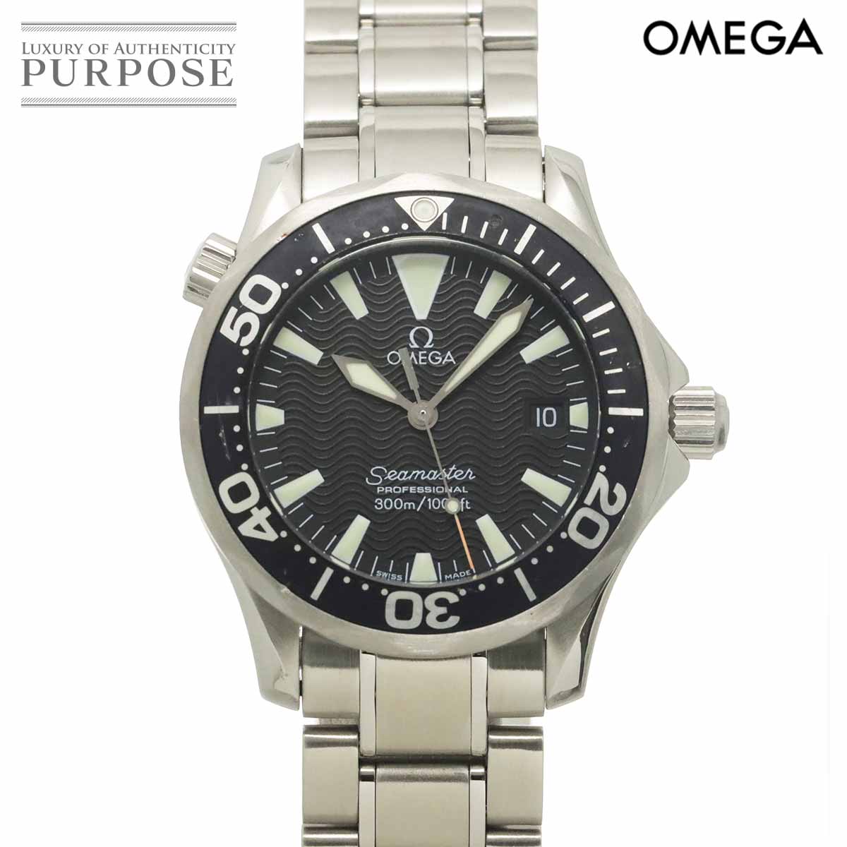 OMEGA シーマスター300 2262 50 ボーイズ 腕時計 デイト ブラック クォーツ ウォッチ Seamaster オメガ 90327950