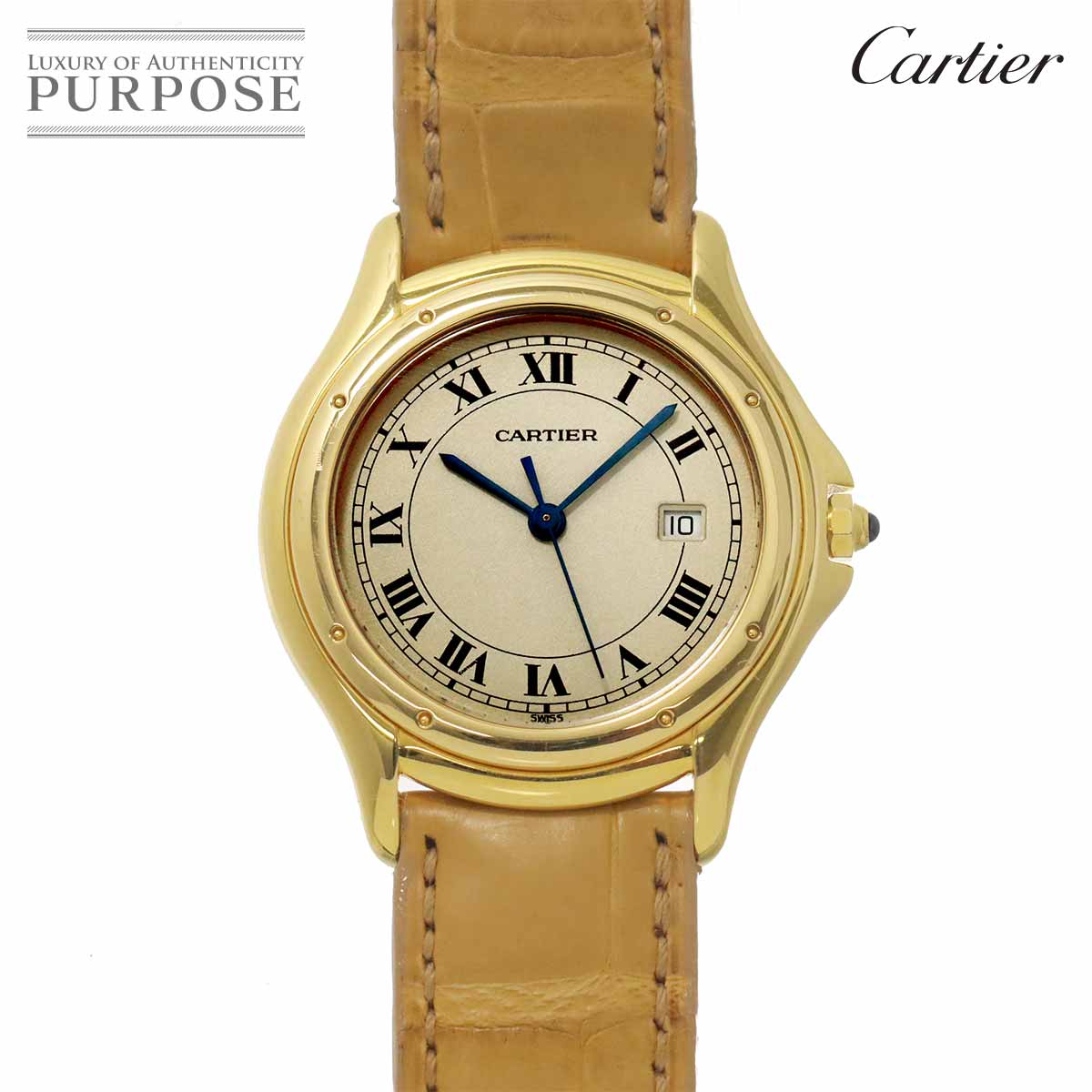 Cartier サントス クーガーLM W3500453 ヴィンテージ ボーイズ 腕時計 デイト アイボリー K18YG イエローゴールド クォーツ ウォッチ Santos Cougar カルティエ 90330091