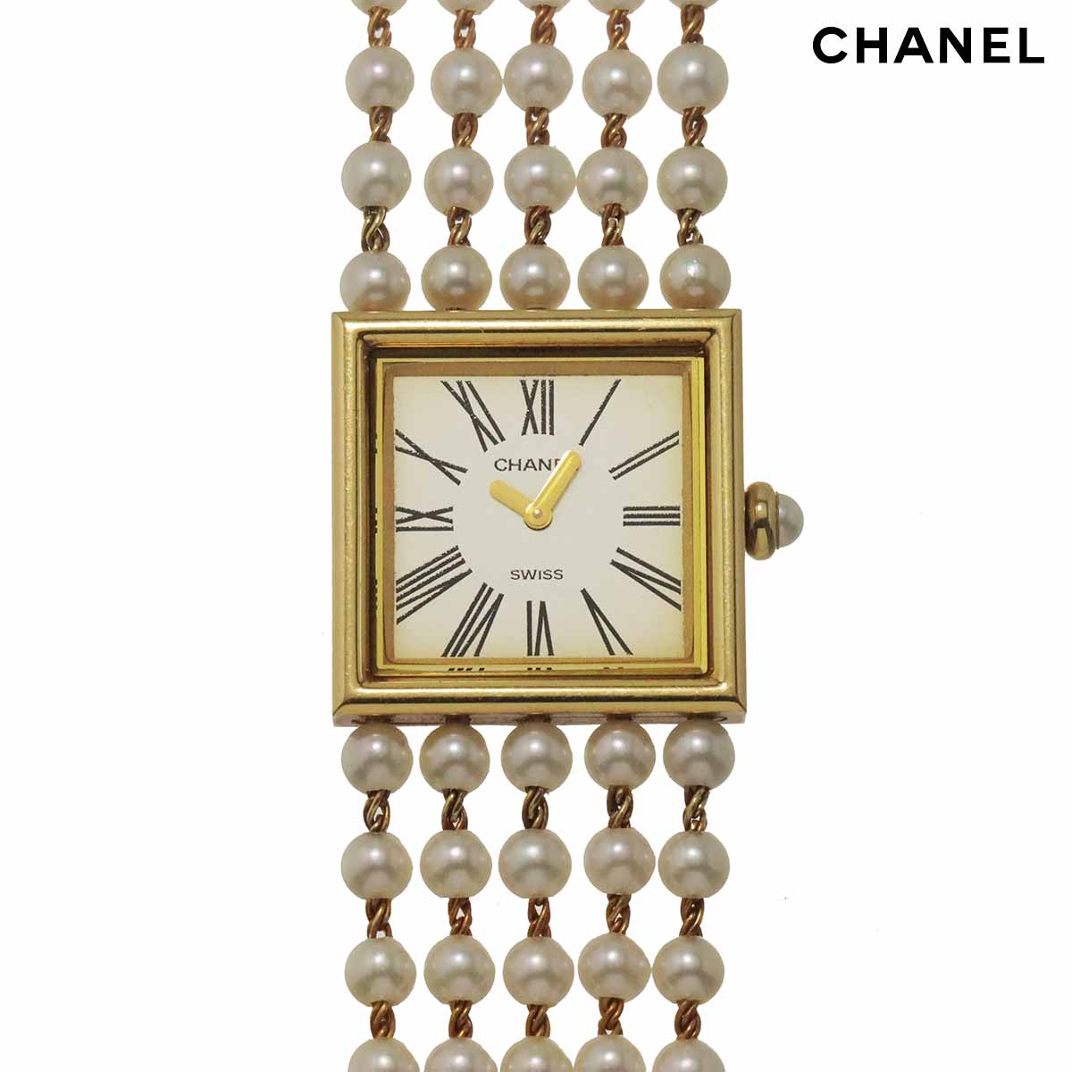 CHANEL マドモアゼル パールブレス Mサイズ H0007 レディース 腕時計 ホワイト K18YG イエローゴールド クォーツ ウォッチ シャネル 90336360