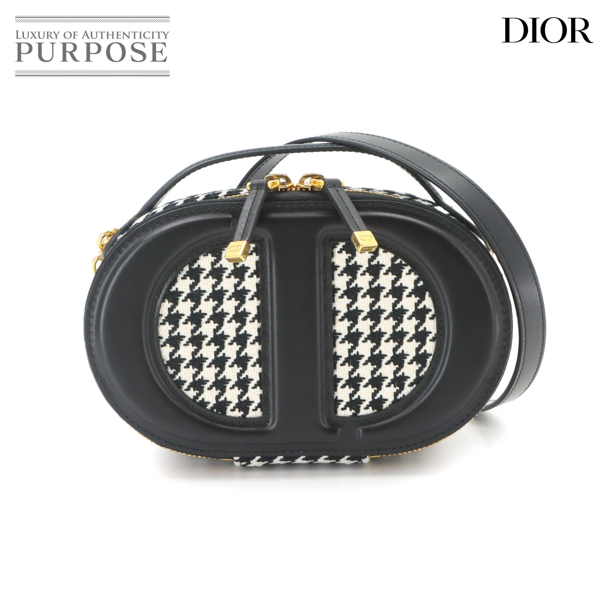 Christian Dior CDシグネチャー オーバル カメラバッグ ショルダー キャンバス レザー ブラック ホワイト 千鳥格子 CD Signature Oval Camera Bag クリスチャン ディオール 90331135