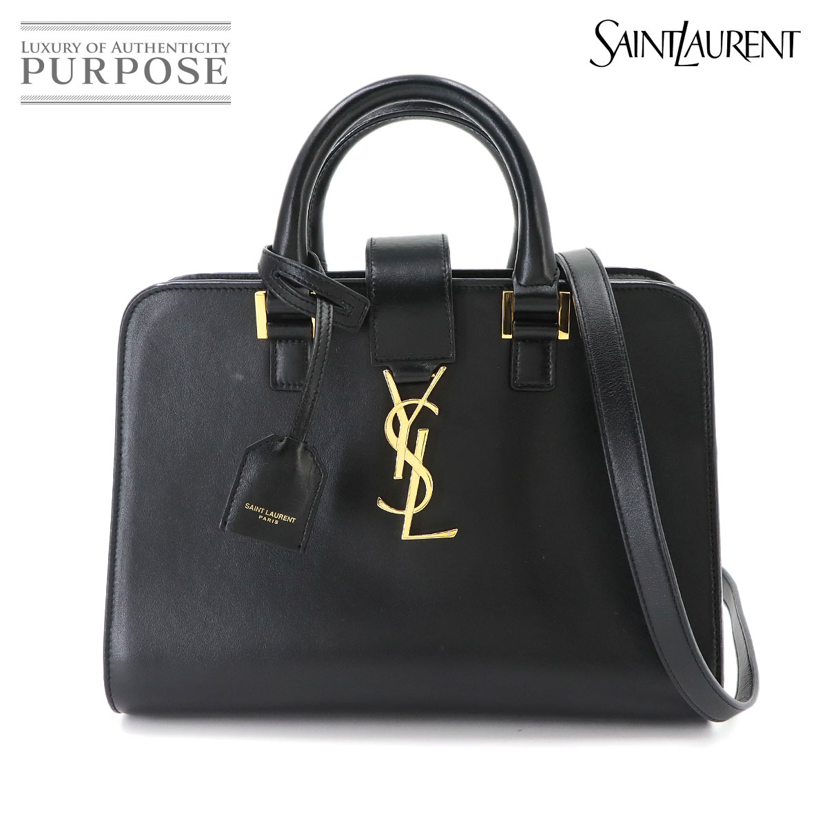 SAINT LAURENT ベイビー カバス 2way ハンド ショルダー バッグ レザー ブラック 472466 Baby Cabas サンローラン 90335259