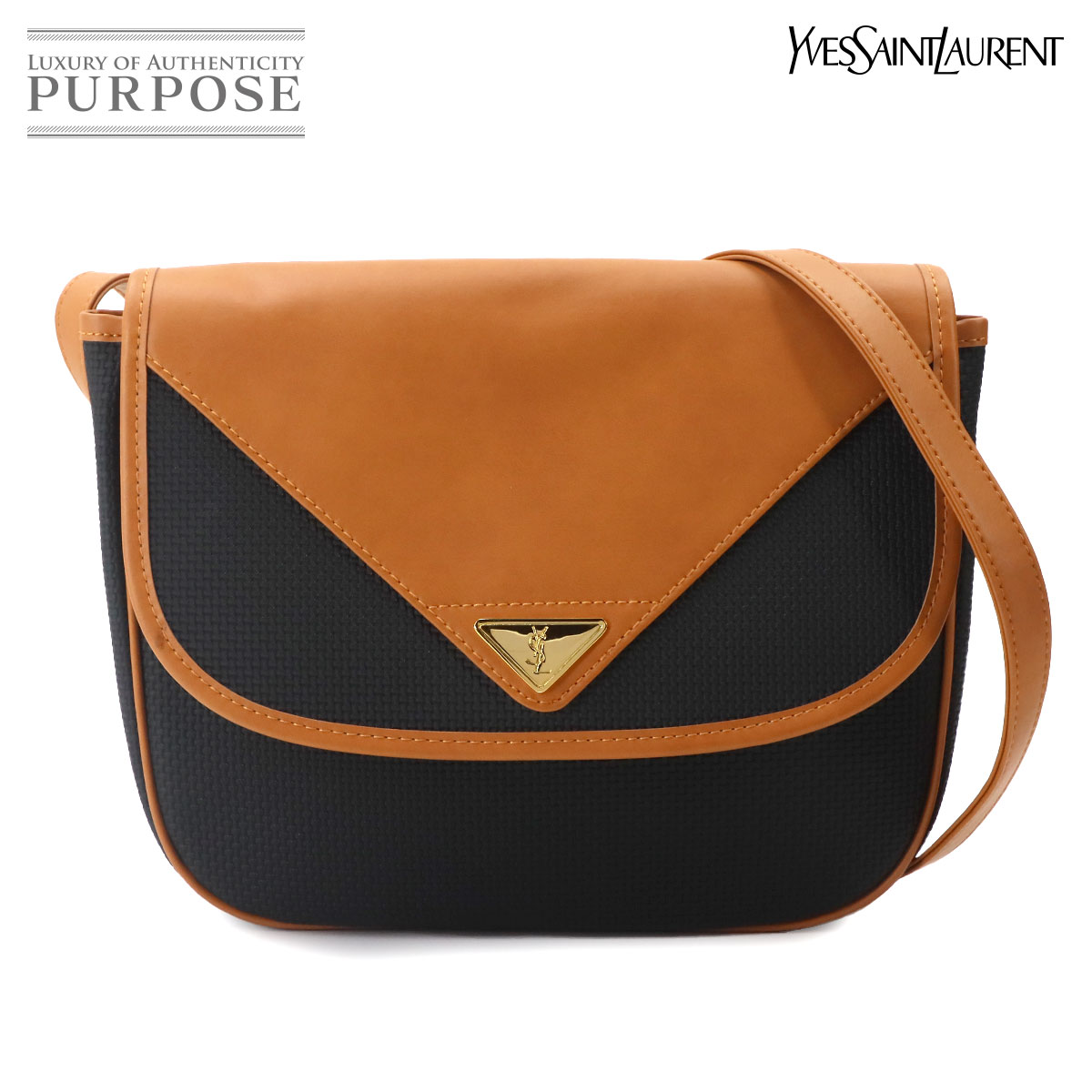 Yves Saint Laurent ショルダー バッグ PVC レザー ブラック ブラウン ゴールド 金具 ヴィンテージ Shoulder Bag イヴ サンローラン 90335413