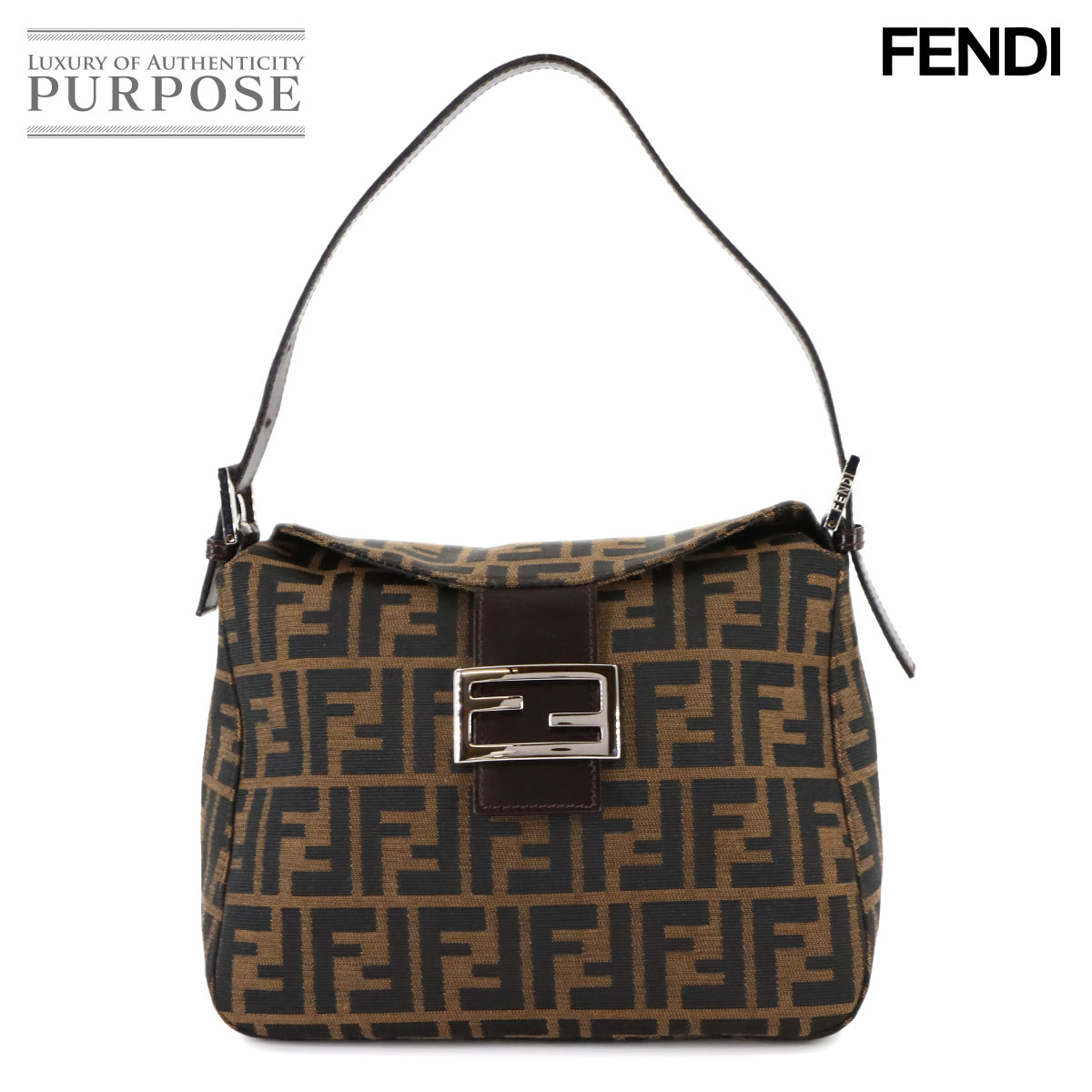 FENDI ズッカ マンマバゲット ショルダー バッグ キャンバス レザー ブラウン 26426 Mamma Baguette フェンディ 90308462