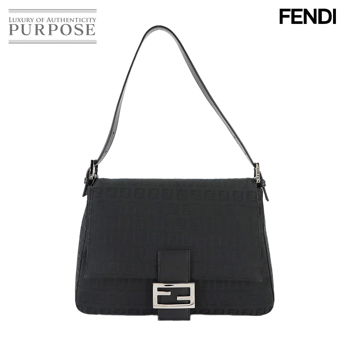 FENDI ズッキーノ マンマバケット ショルダー バッグ キャンバス ブラック 8BR001 シルバー 金具 Zucchino Mamma Baguette フェンディ 90308469
