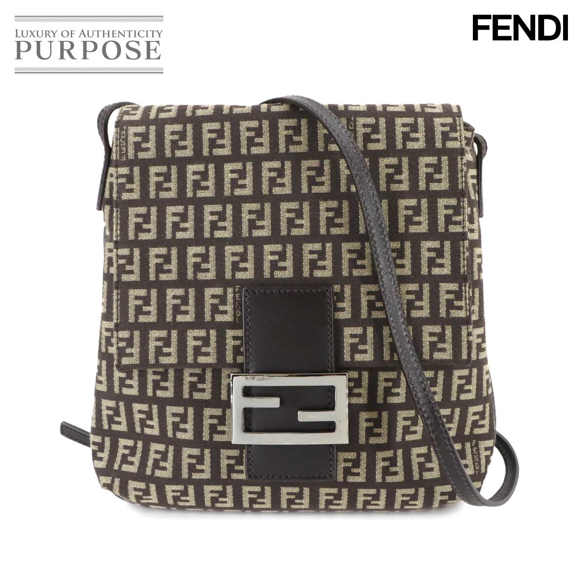 FENDI ズッキーノ ショルダー バッグ キャンバス レザー ブラウン 8BT075 シルバー 金具 Zucchino Shoulder Bag フェンディ 90308533