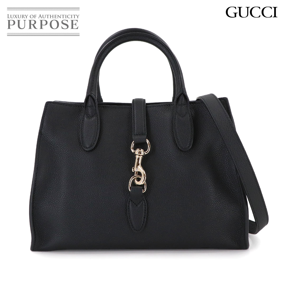 GUCCI フック クロージャー ミディアム 2way トート ショルダー バッグ レザー ブラック 806205 ゴールド 金具 Hook Closure Bag グッチ 90314175