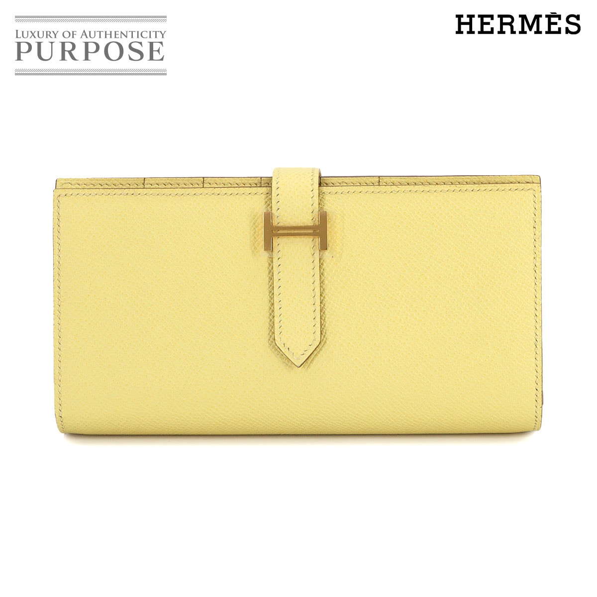HERMES ベアンスフレ 二つ折り 札入れ 長財布 パーソナル SPO エプソン ジョーヌプッサン T刻印 ゴールド 金具 Bearn Soufflet Wallet エルメス 90318243