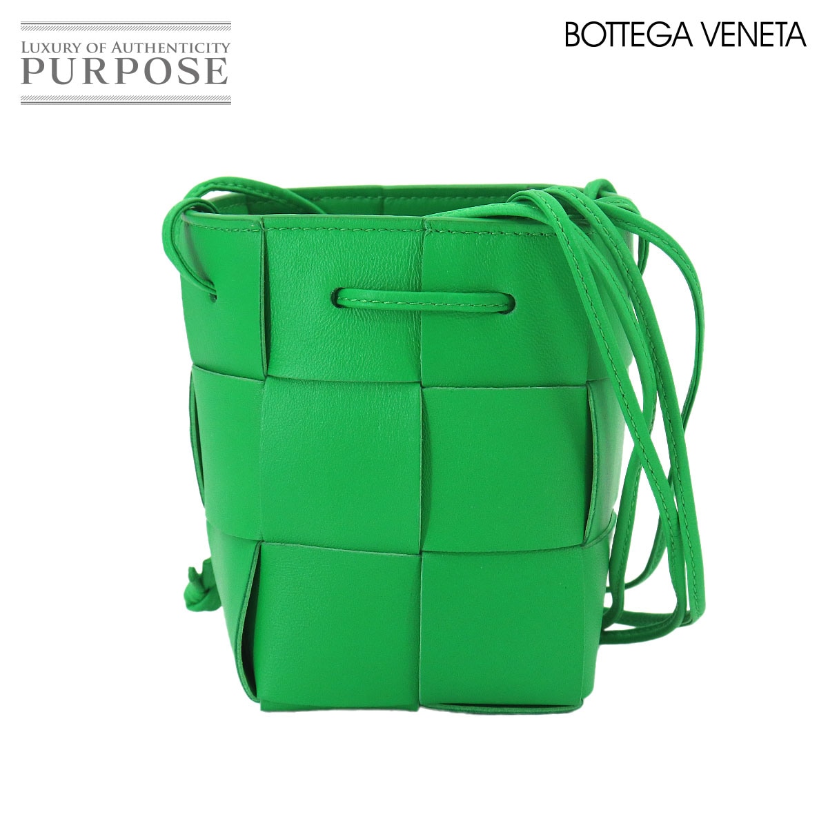 BOTTEGA VENETA イントレチャート カセット ミニ クロスボディ バケット ショルダー バッグ レザー グリーン 680217 Casette Bag ボッテガ ヴェネタ 90326964