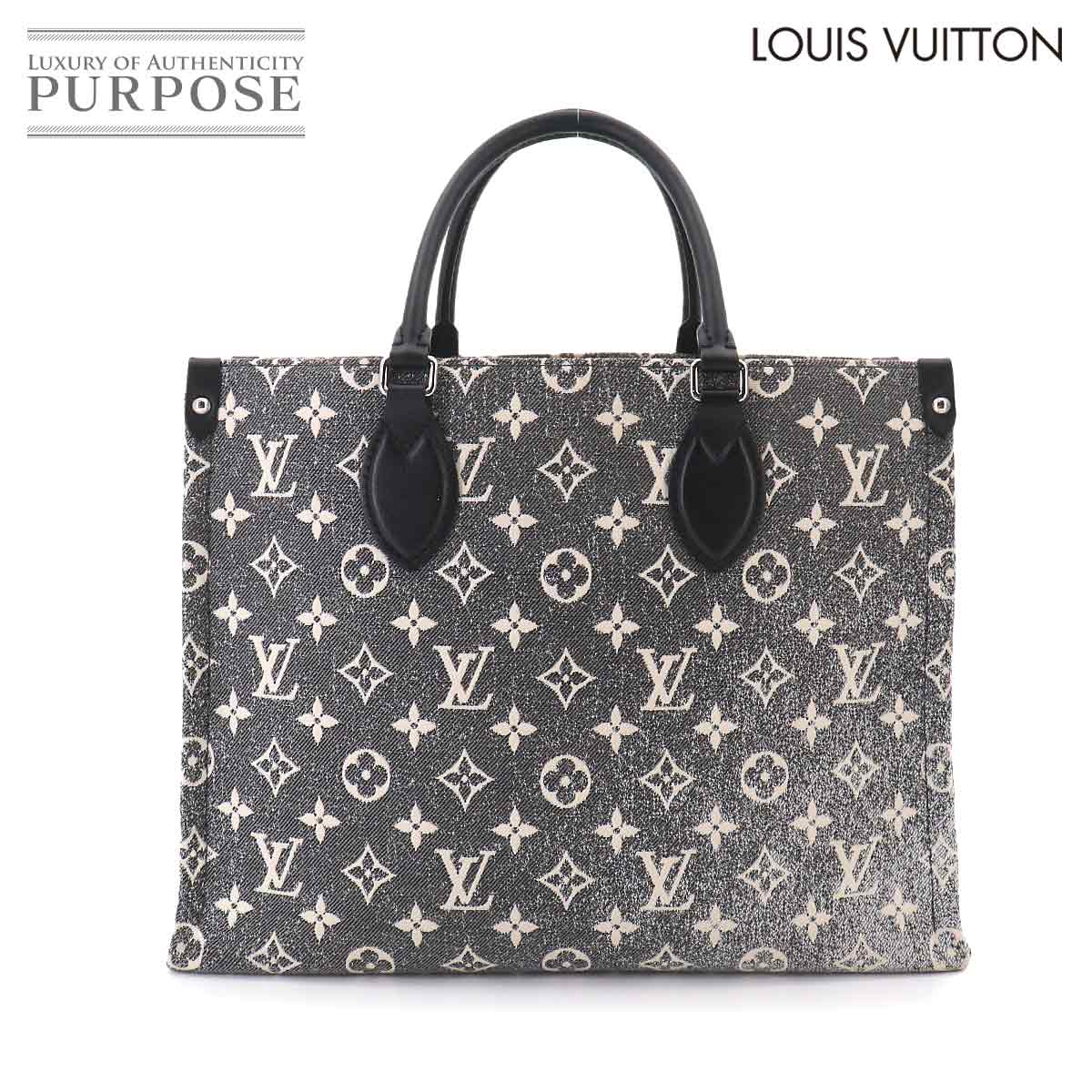 LOUIS VUITTON モノグラム ジャガード デニム オンザゴー MM 2way トート ショルダー バッグ グレー ホワイト ブラック M46448 RFID Onthego MM ルイ ヴィトン 90326971