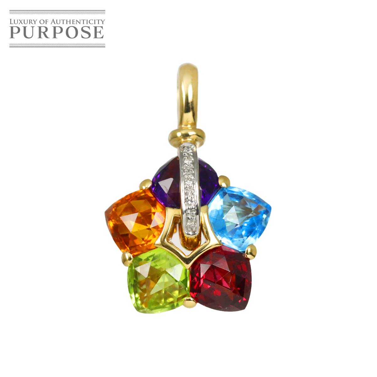 ダイヤ 0.03ct マルチストーン 6.48ct ペンダント トップ K18 YG イエローゴールド 750 Diamond Pendant Top 90327130