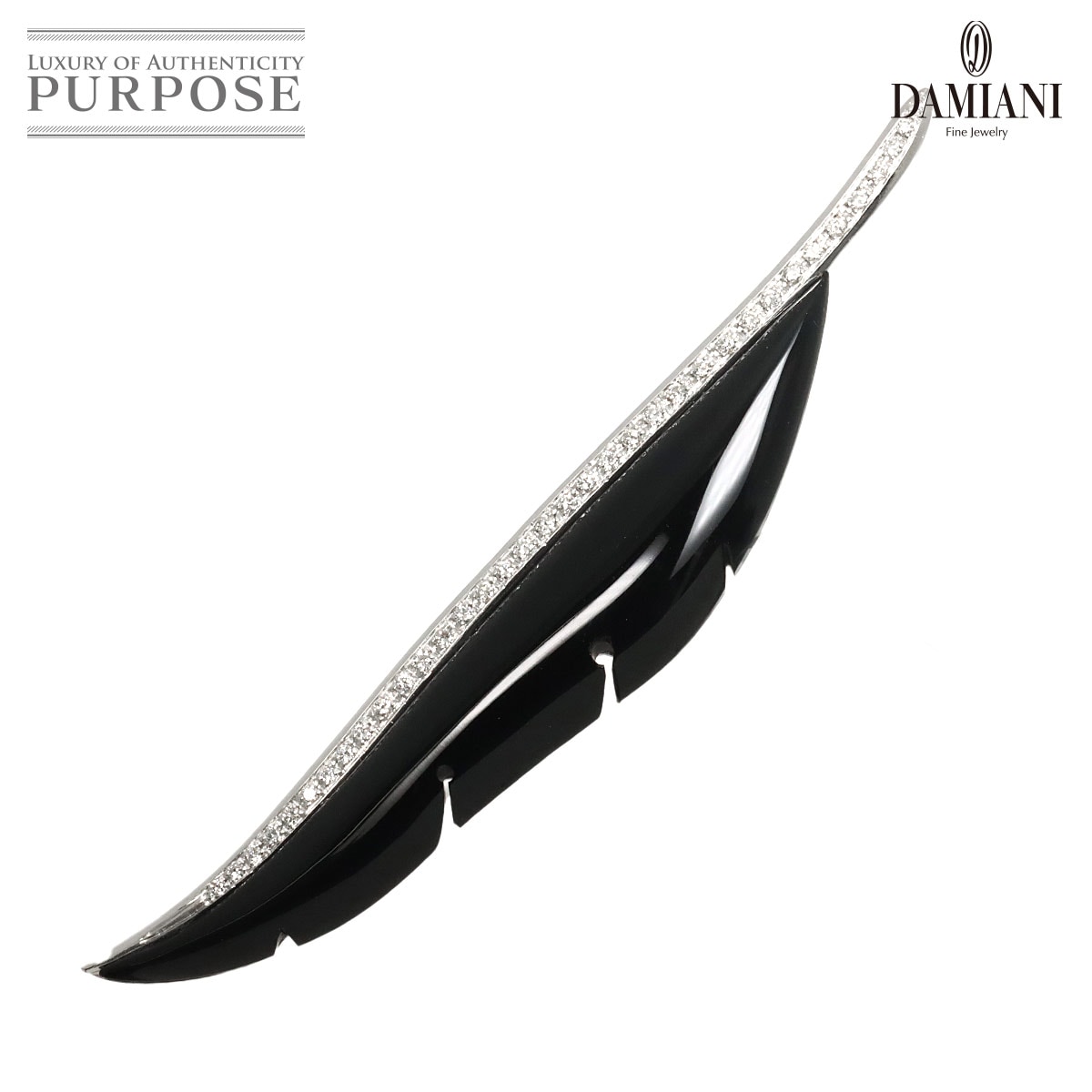 DAMIANI オニキス ダイヤ ブローチ K18 WG ホワイトゴールド 750 Onyx Diamond Brooch ダミアーニ 90330606