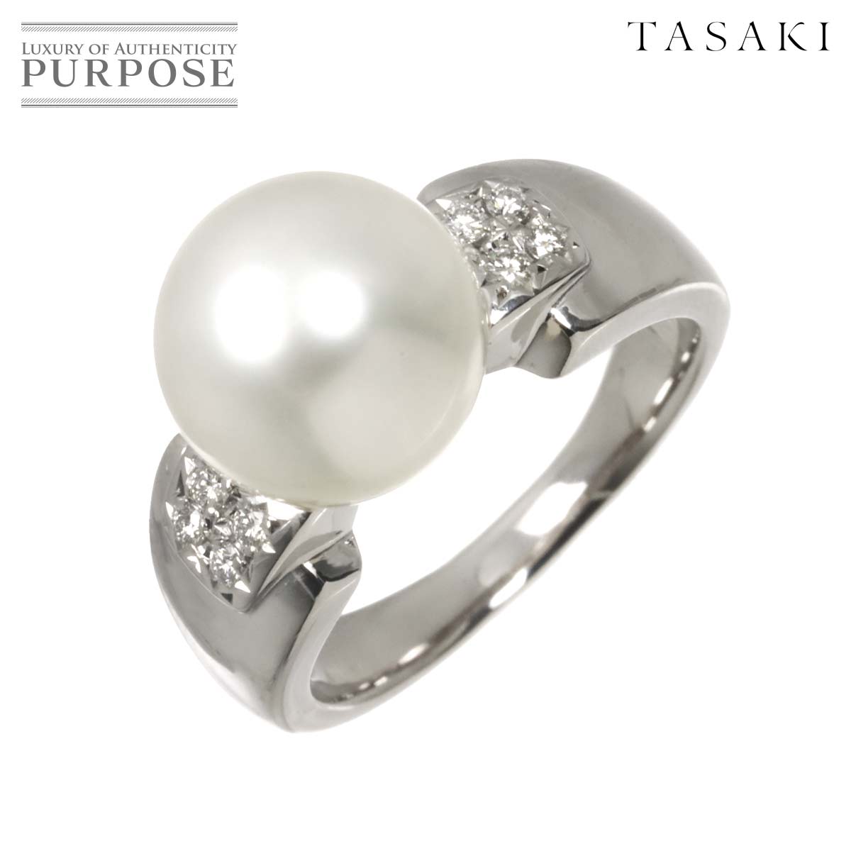 TASAKI 12号 リング 白蝶真珠 10.5mm ダイヤ 0.09ct Pt プラチナ パール 指輪 田崎真珠 Pearl Ring タサキ 90331572