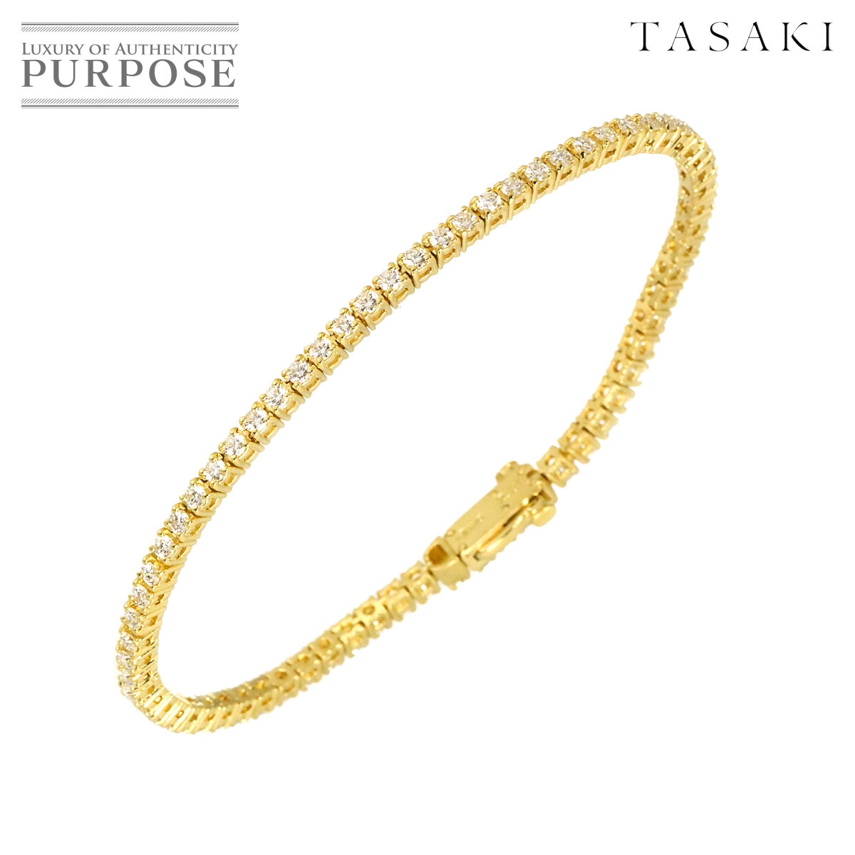 TASAKI テニス ダイヤ 2.22ct ブレスレット 17cm K18 YG イエローゴールド 750 田崎真珠 Diamond Bracelet タサキ 90331804