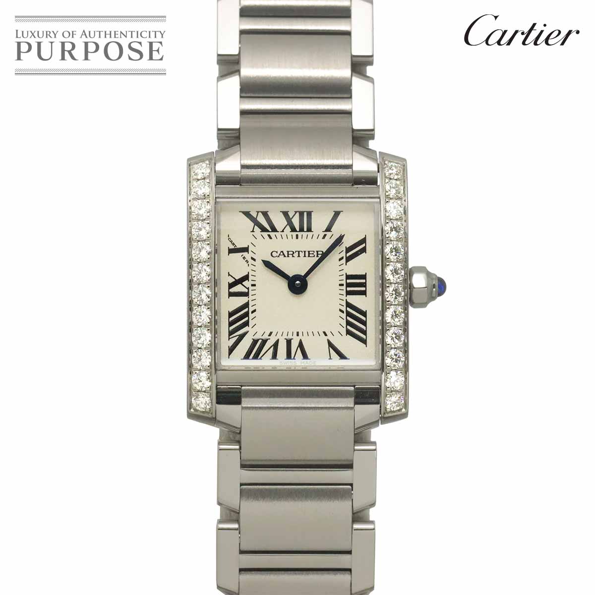 Cartier タンクフランセーズSM W4TA0008 レディース 腕時計 ダイヤベゼル アイボリー クォーツ ウォッチ カルティエ 90334750