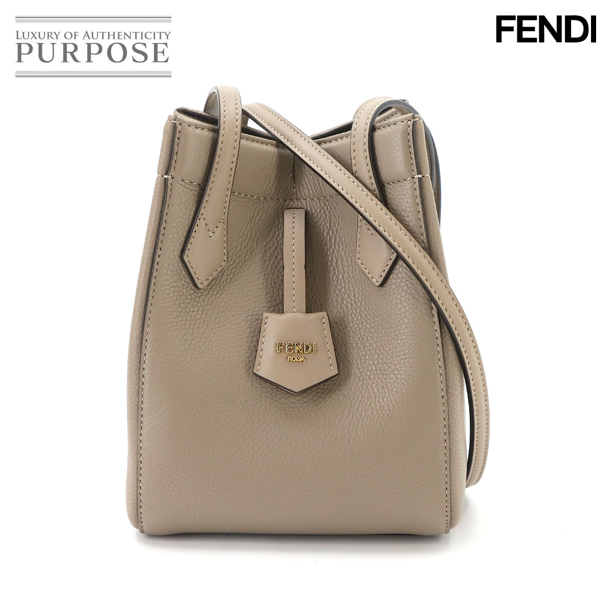 FENDI オリガミ スモール ショルダー バッグ レザー ベージュ 8BS083 ゴールド 金具 ORIGAMI Small Bag フェンディ 90332332