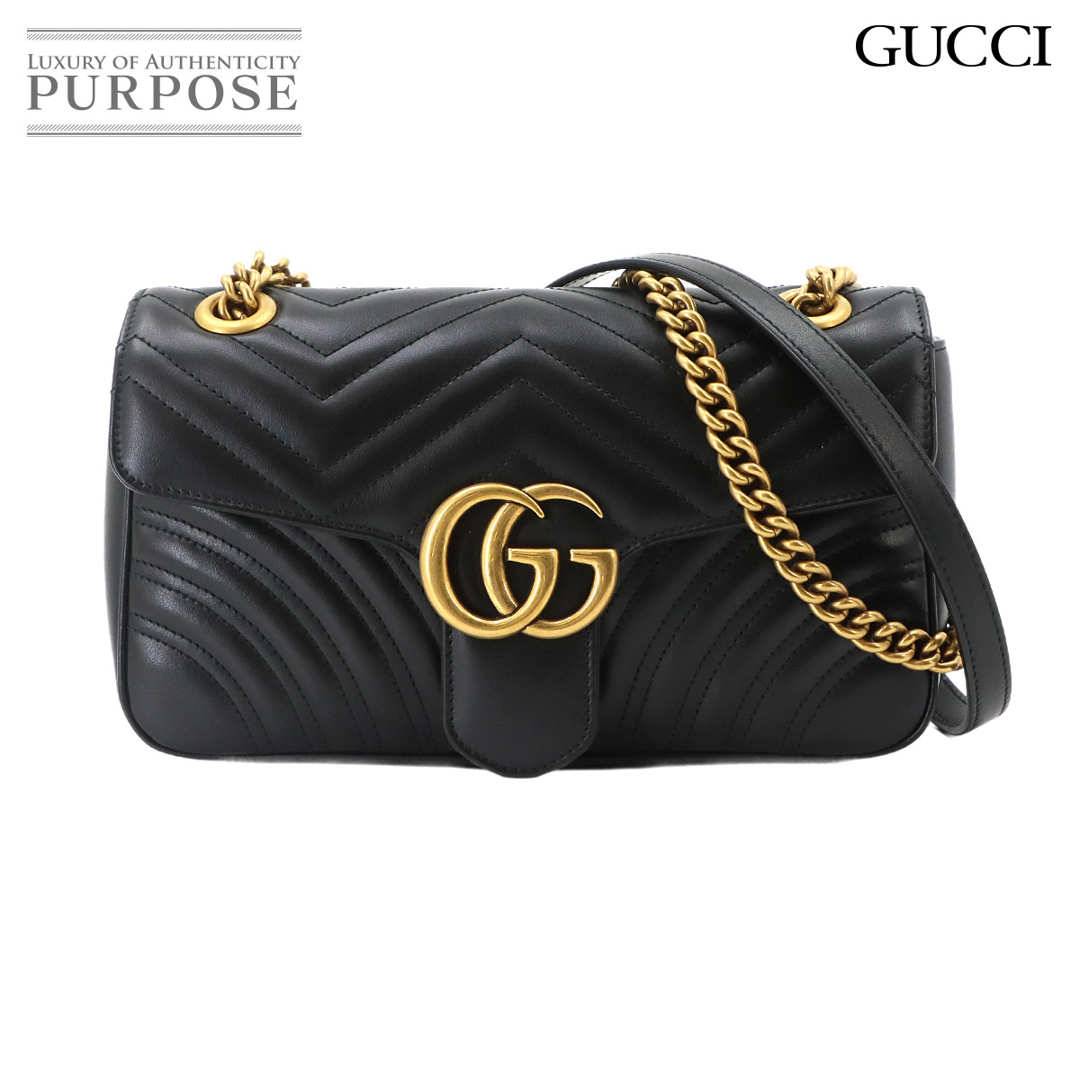 GUCCI GGマーモント ショルダー バッグ レザー ブラック 443497 ゴールド 金具 GG Marmont Small Shoulder Bag グッチ 90333378