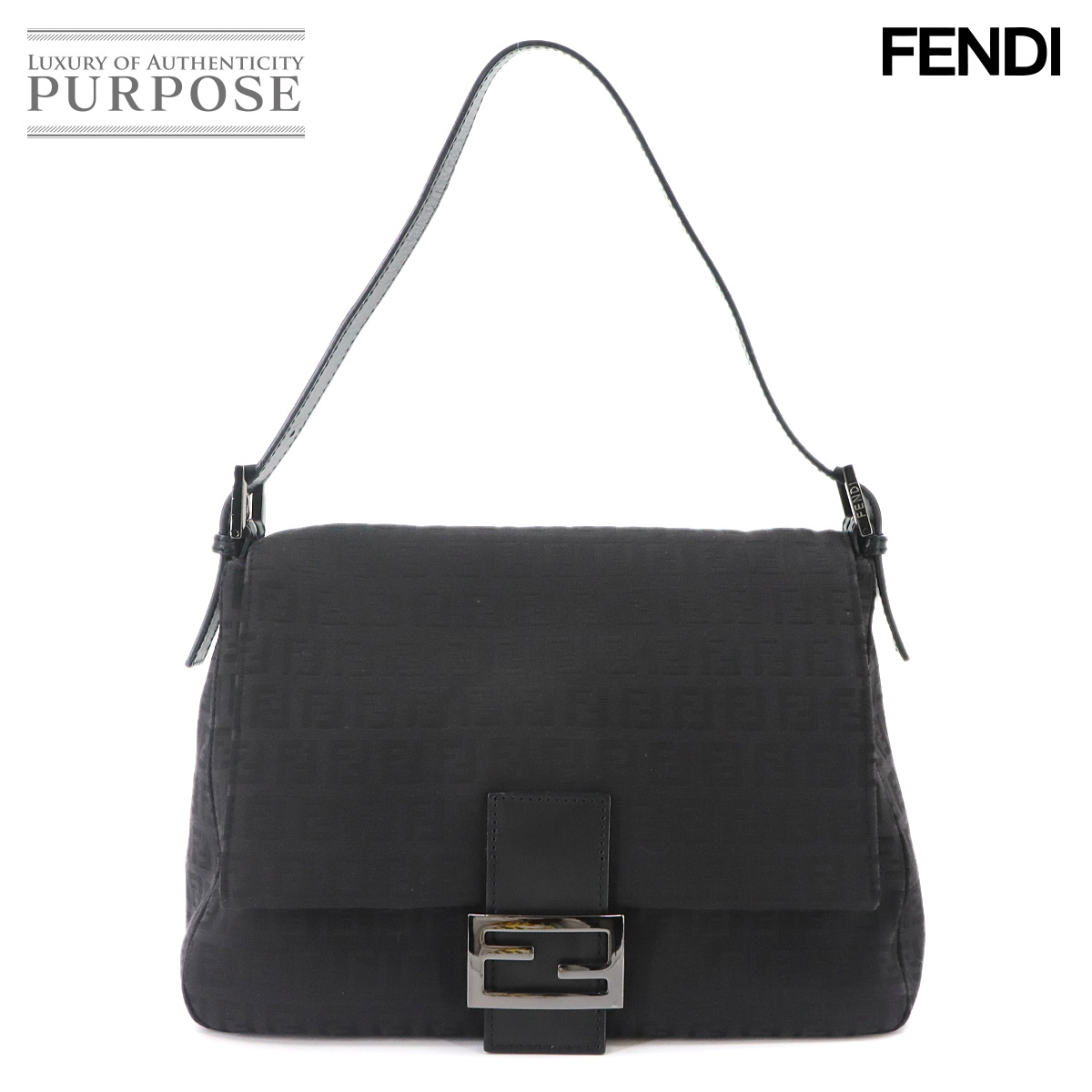 FENDI ズッキーノ マンマバケット ショルダー バッグ キャンバス ブラック 8BR001 ガンメタ 金具 Zucchino Mamma Baguette フェンディ 90333812