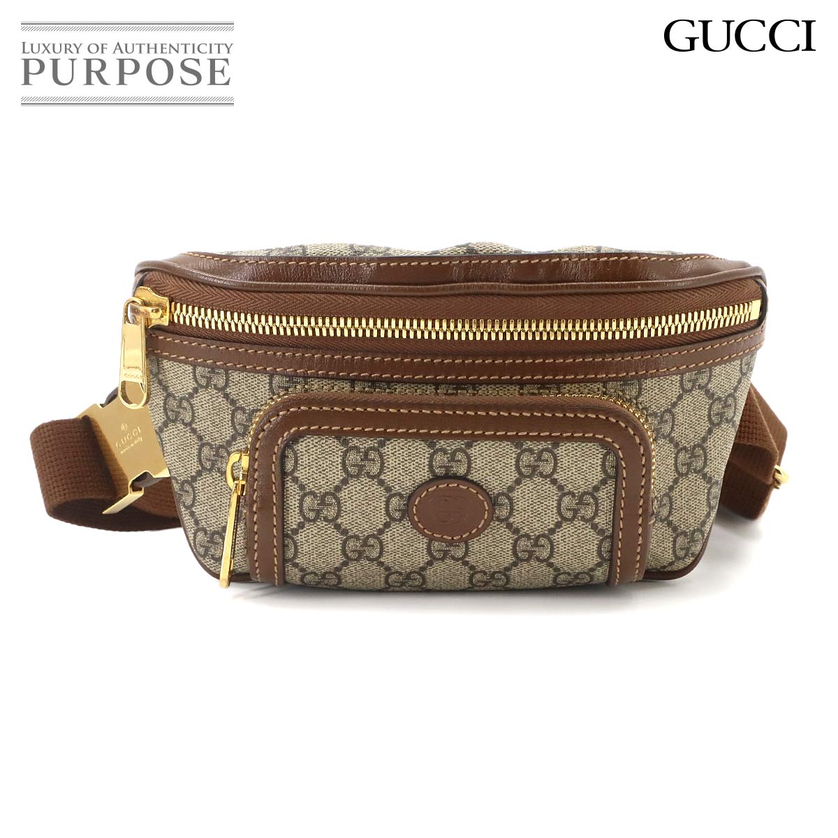 GUCCI インターロッキングG ベルト バッグ ウエスト ポーチ GGスプリーム レザー ベージュ ブラウン 682933 ゴールド 金具 Interlocking G Belt Bag 90334645