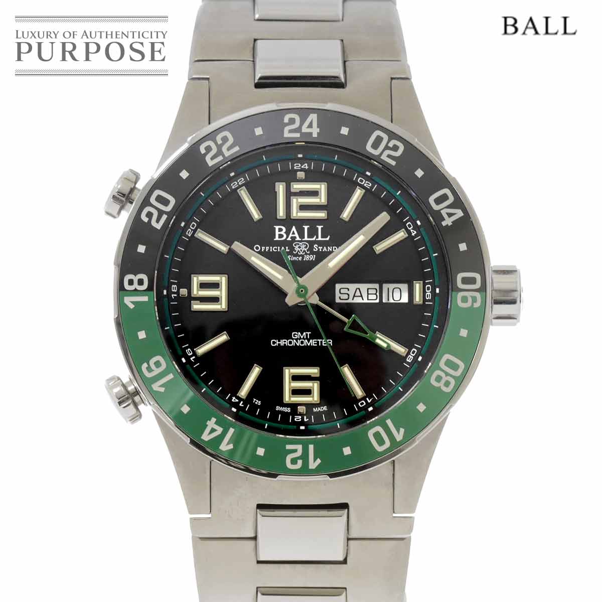 BALL ロードマスター マリン GMT DG3000A 世界限定1000本 メンズ 腕時計 デイデイト ブラック 自動巻き Roadmaster 【中古】 ボール ウォッチ 90287989