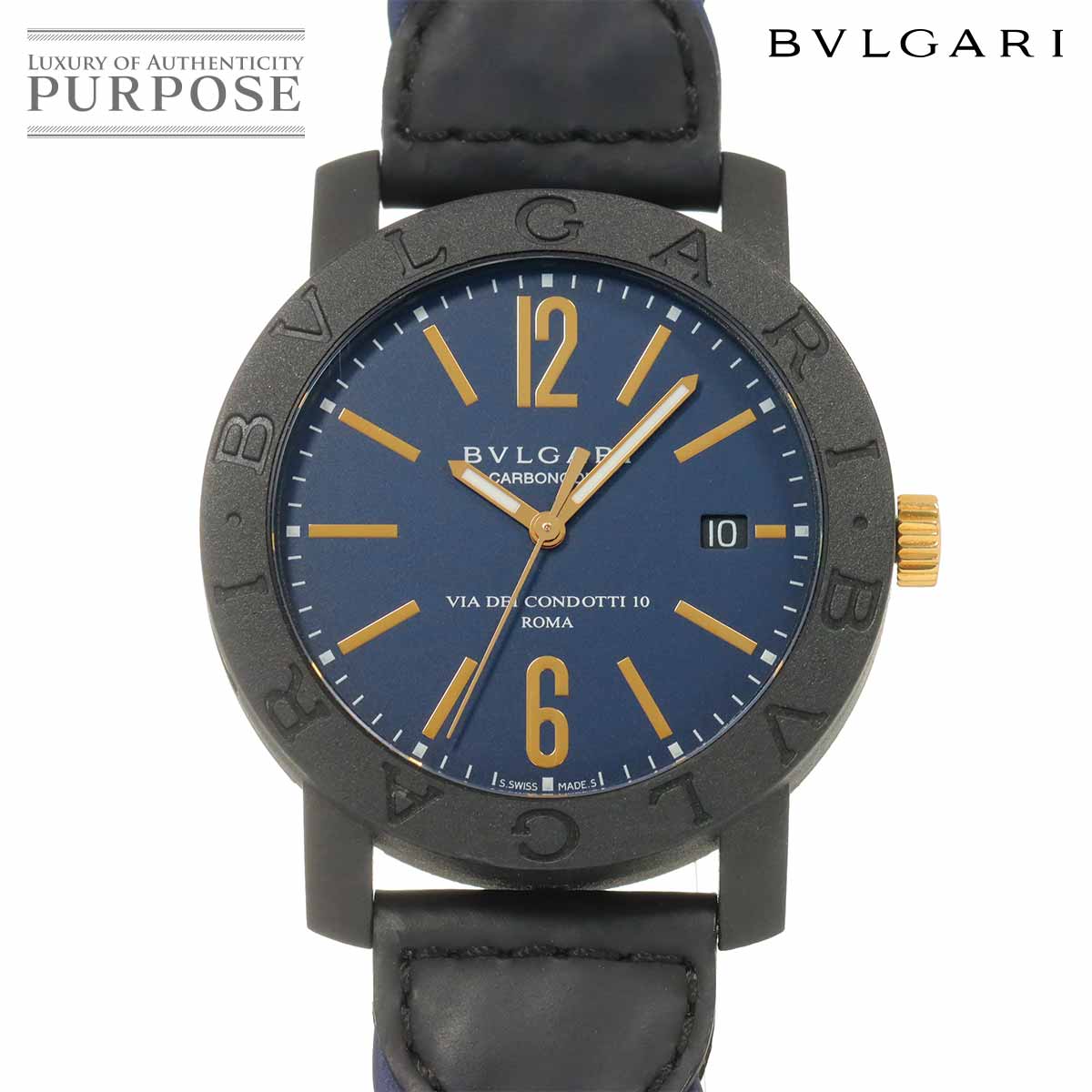 BVLGARI ブルガリブルガリ カーボンゴールド BB40CL メンズ 腕時計 デイト ブルー オートマ 自動巻き ウォッチ BVLGARIBVLGARI ブルガリ 90291421