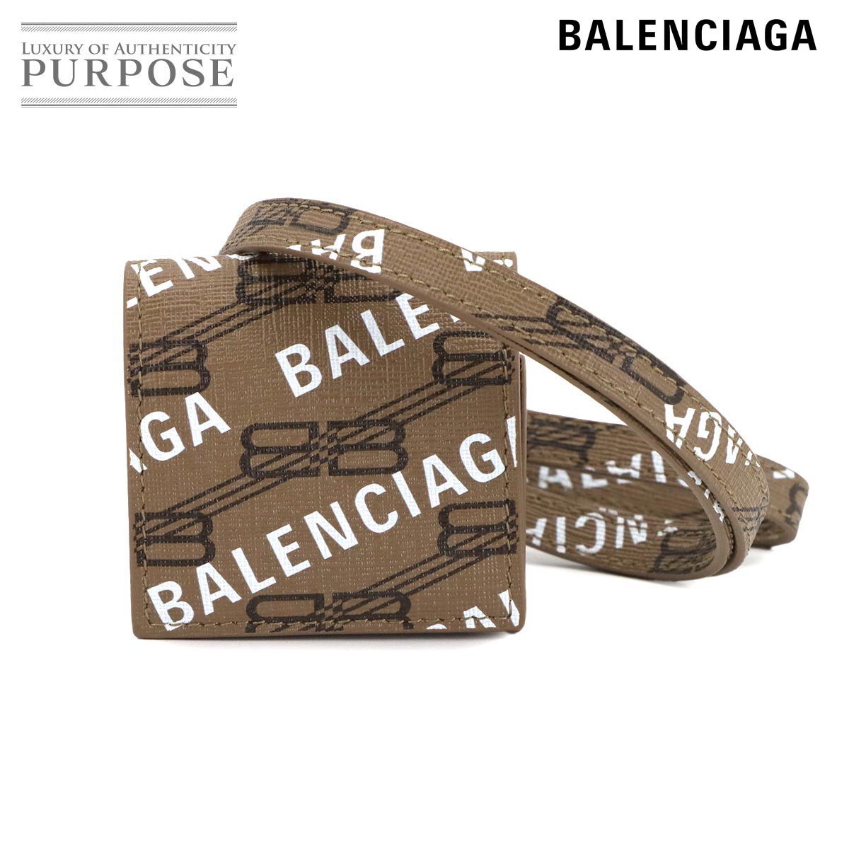 BALENCIAGA BBモノグラム AirPods ケース PVC ブラウン 702589 ゴールド 金具 AirPods Case バレンシアガ 90303818