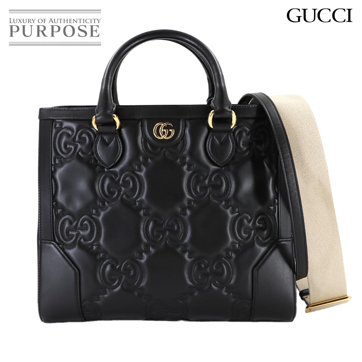 GUCCI GGマトラッセ 2way ハンド ショルダー バッグ レザー ブラック 728236 ゴールド 金具 GG Matelasse Bag グッチ 90309303