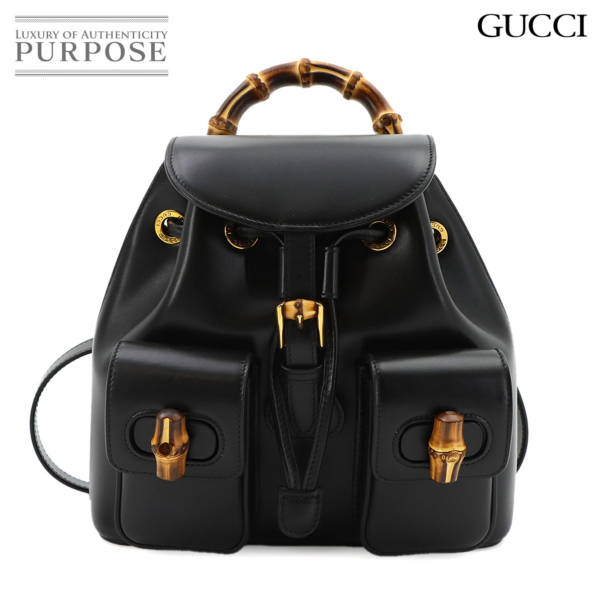 GUCCI バンブー リュックサック バックパック レザー ブラック 702101 ゴールド 金具 Bamboo Backpack グッチ 90322277