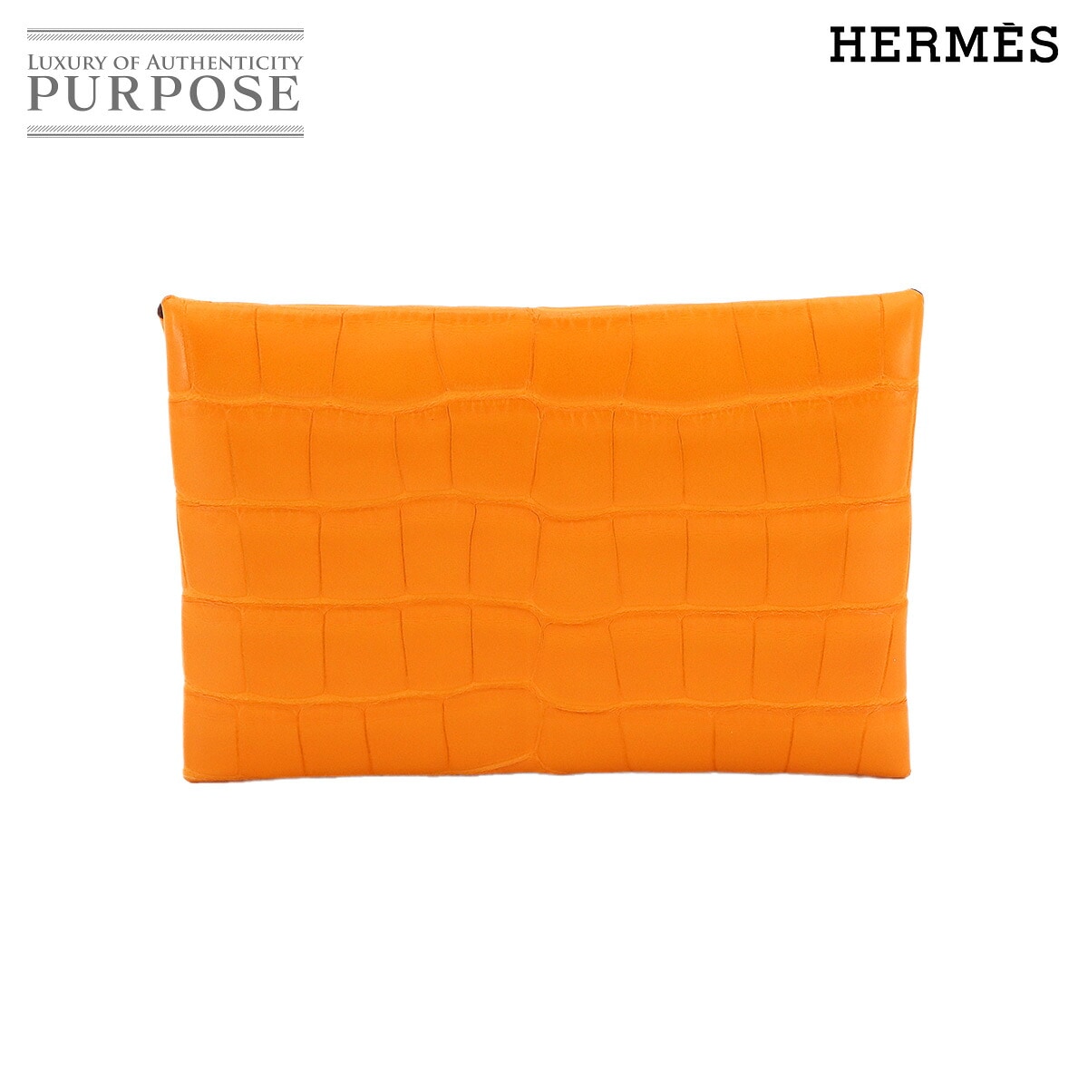 HERMES クロコダイル アリゲーター カルヴィ カードケース 名刺入れ アプリコット B刻印 Calvi Card Case エルメス 90327192