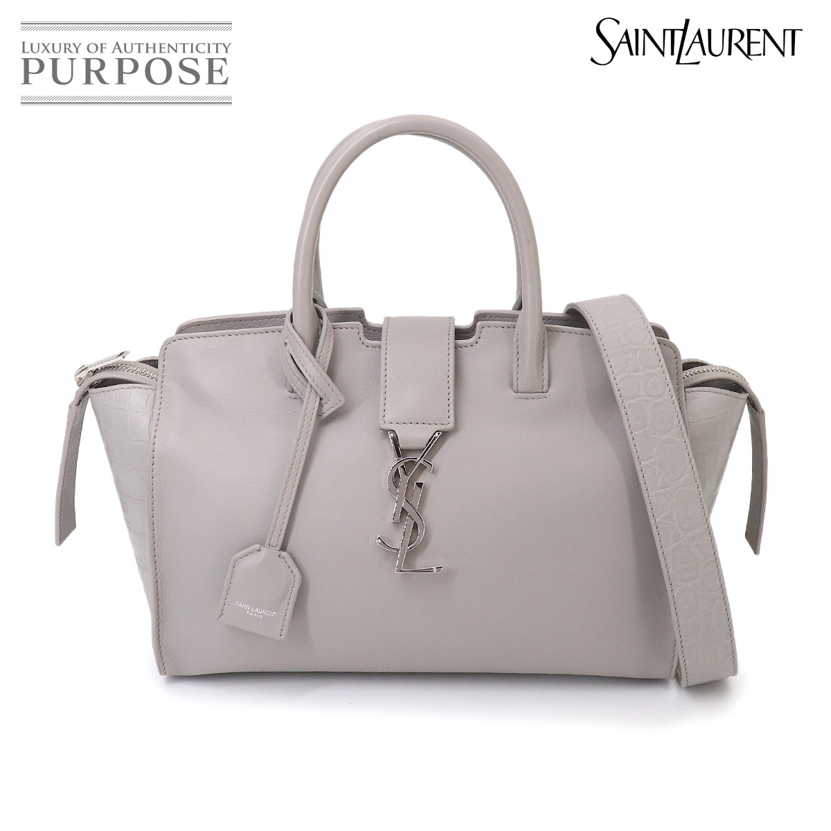 SAINT LAURENT ベイビー ダウンタウン カバス 2way ハンド ショルダー バッグ レザー グレー 436834 Baby Downtown Cabas サンローラン 90327220